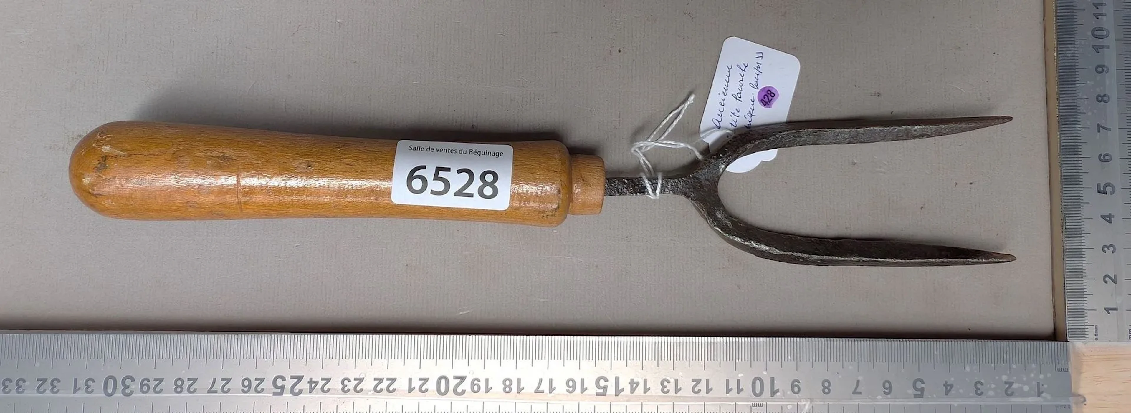 Antique small "ox-stabbing" fork—see photos for dimensions and condition