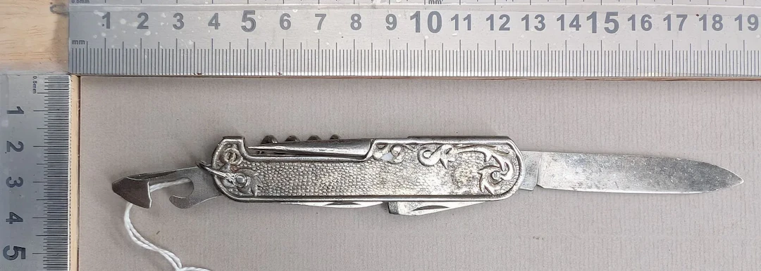 Vintage IPAYF multifunction metal pocket knife—see photos for dimensions