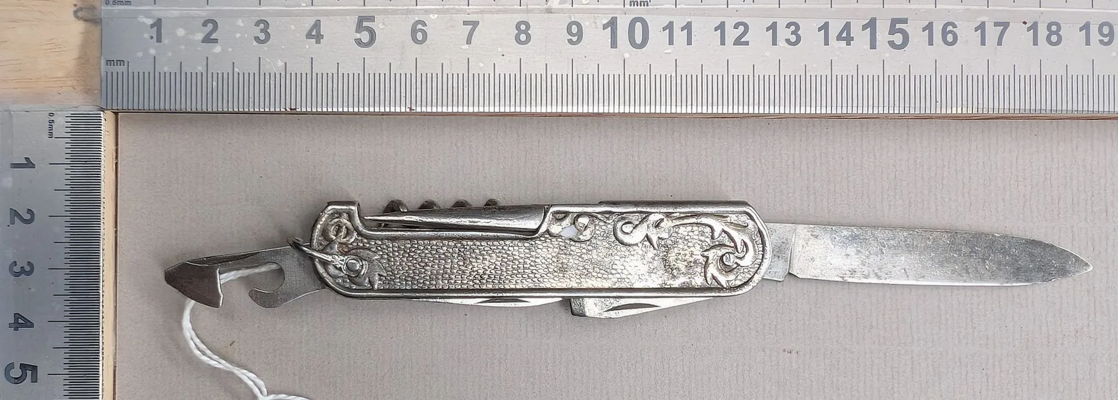 Vintage IPAYF multifunction metal pocket knife—see photos for dimensions