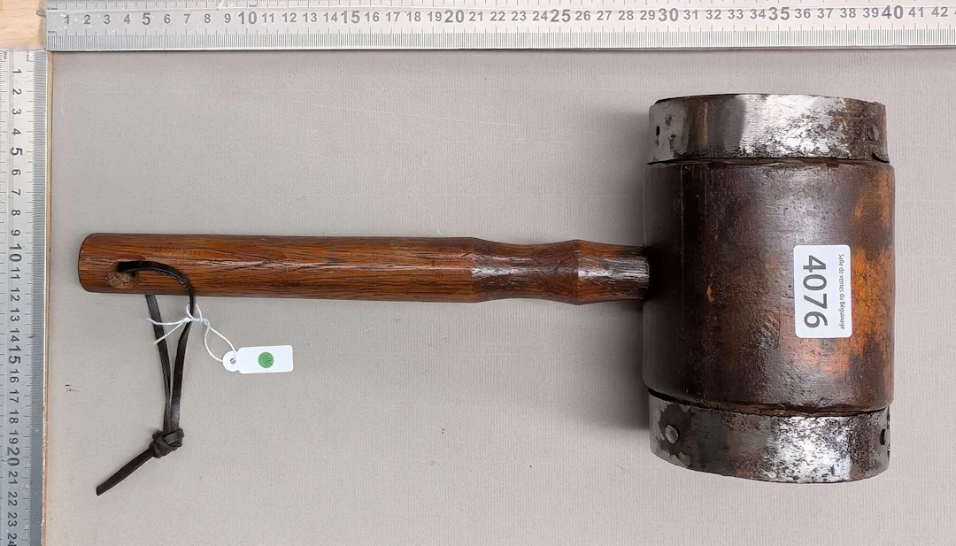 Antique iron-tipped mallet—see photos for dimensions and condition