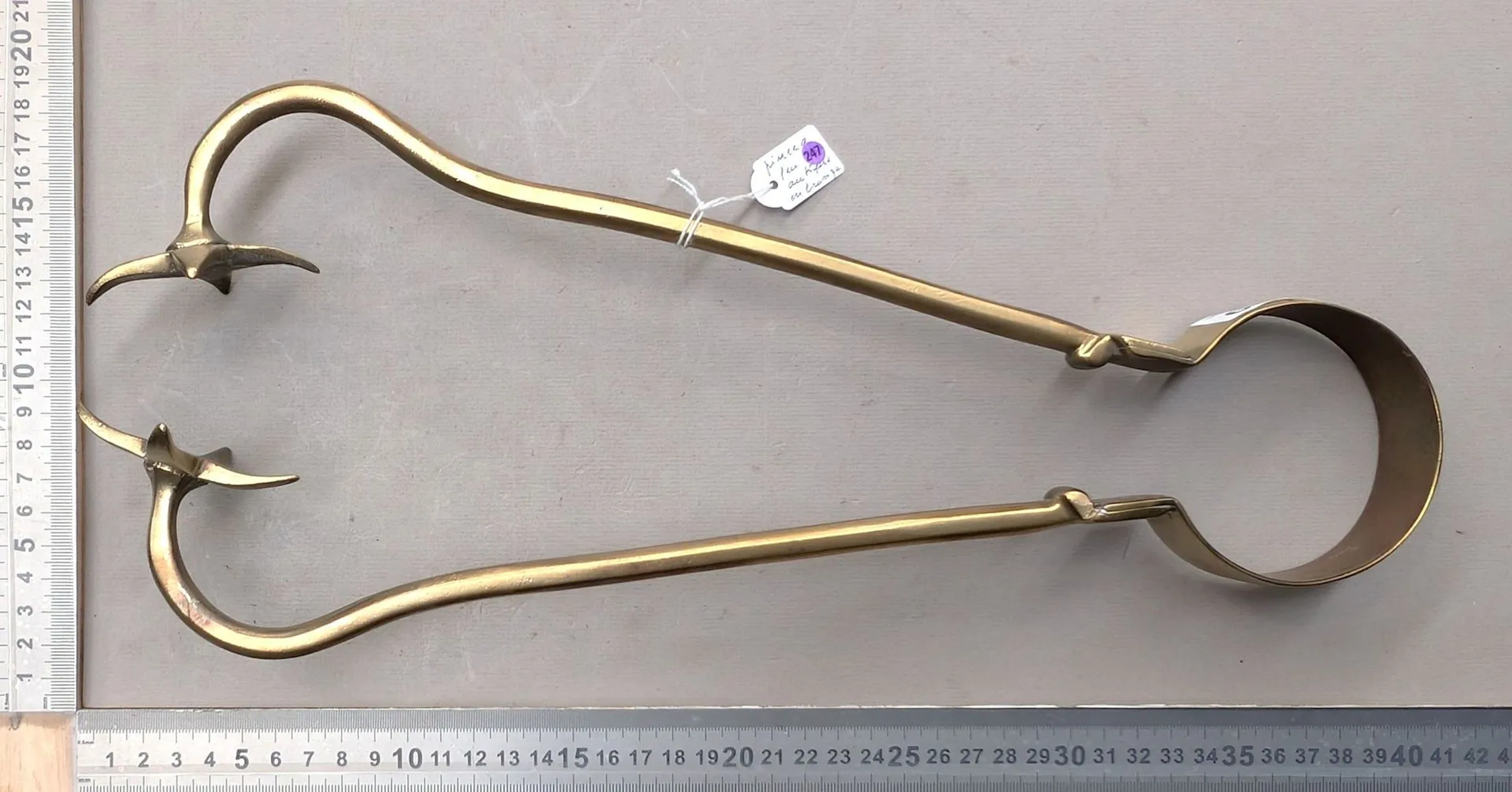 1 brass fire tongs - See photos for dimensions and condition