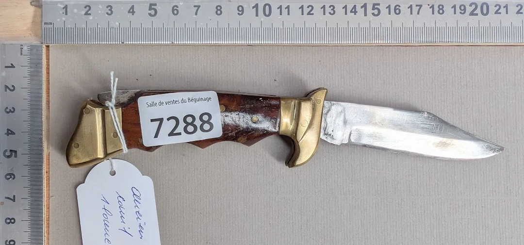 1 antique wooden knife with brass handle—see photos for dimensions