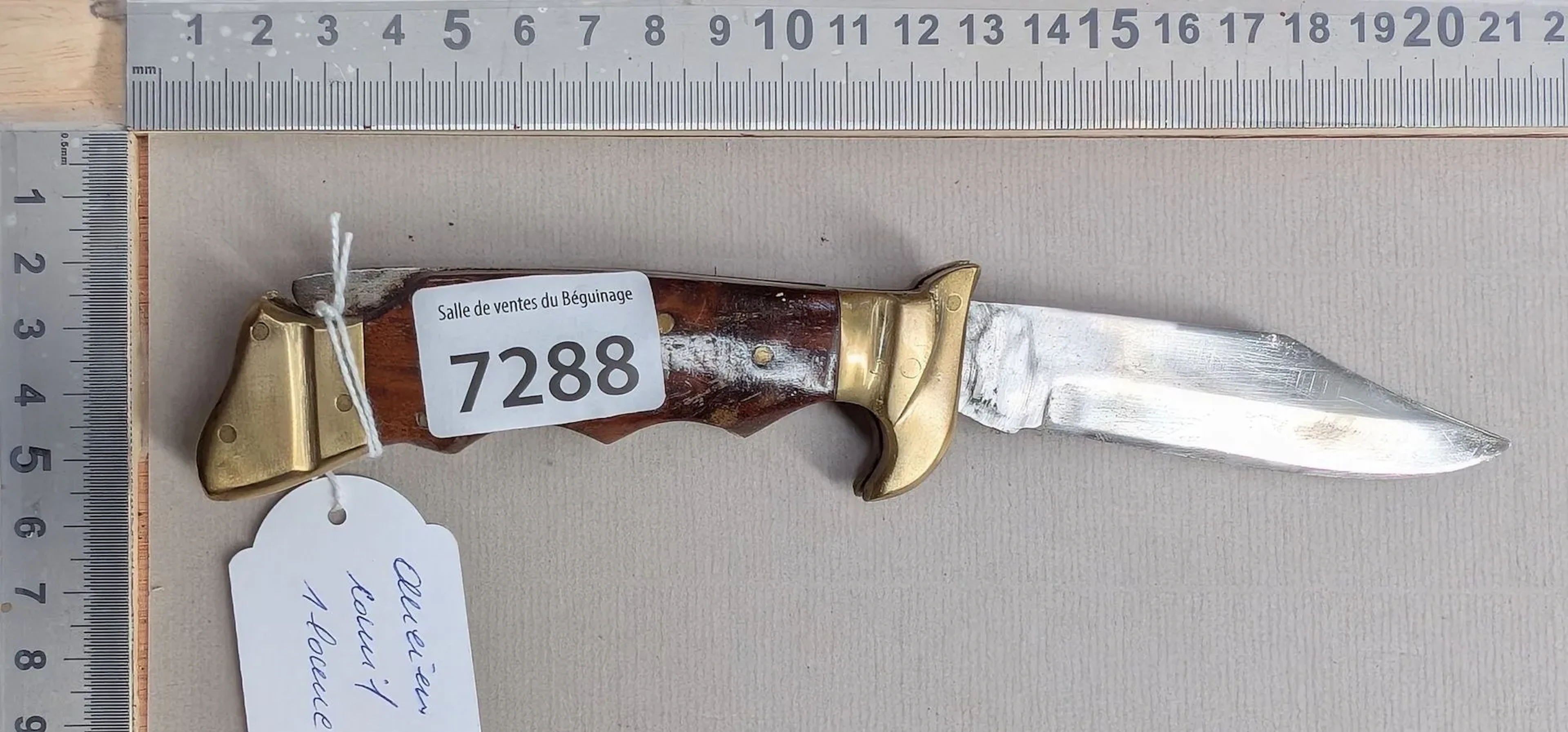 1 antique wooden knife with brass handle—see photos for dimensions
