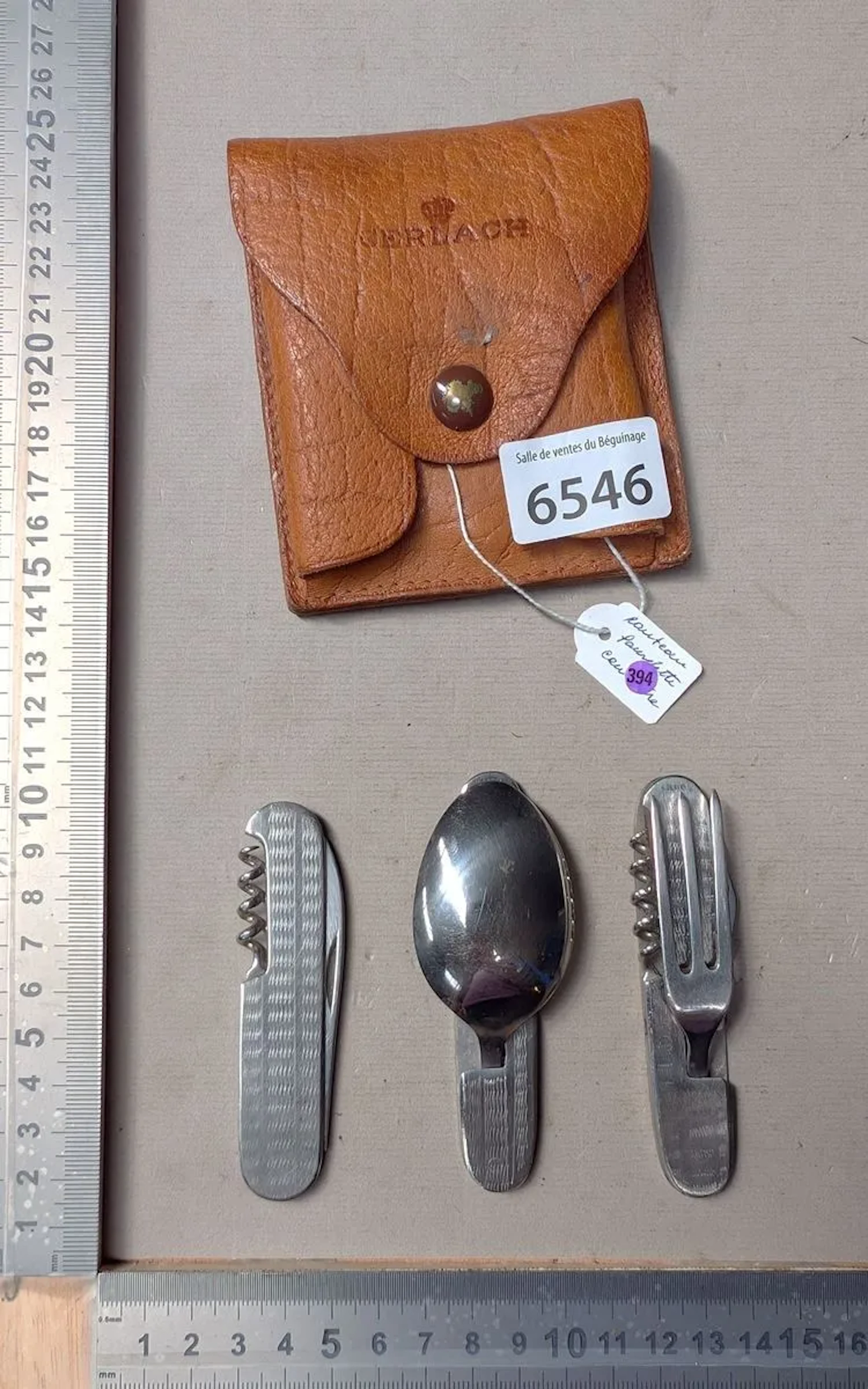 1 antique travel cutlery set (fork, knife, spoon) — See photos for