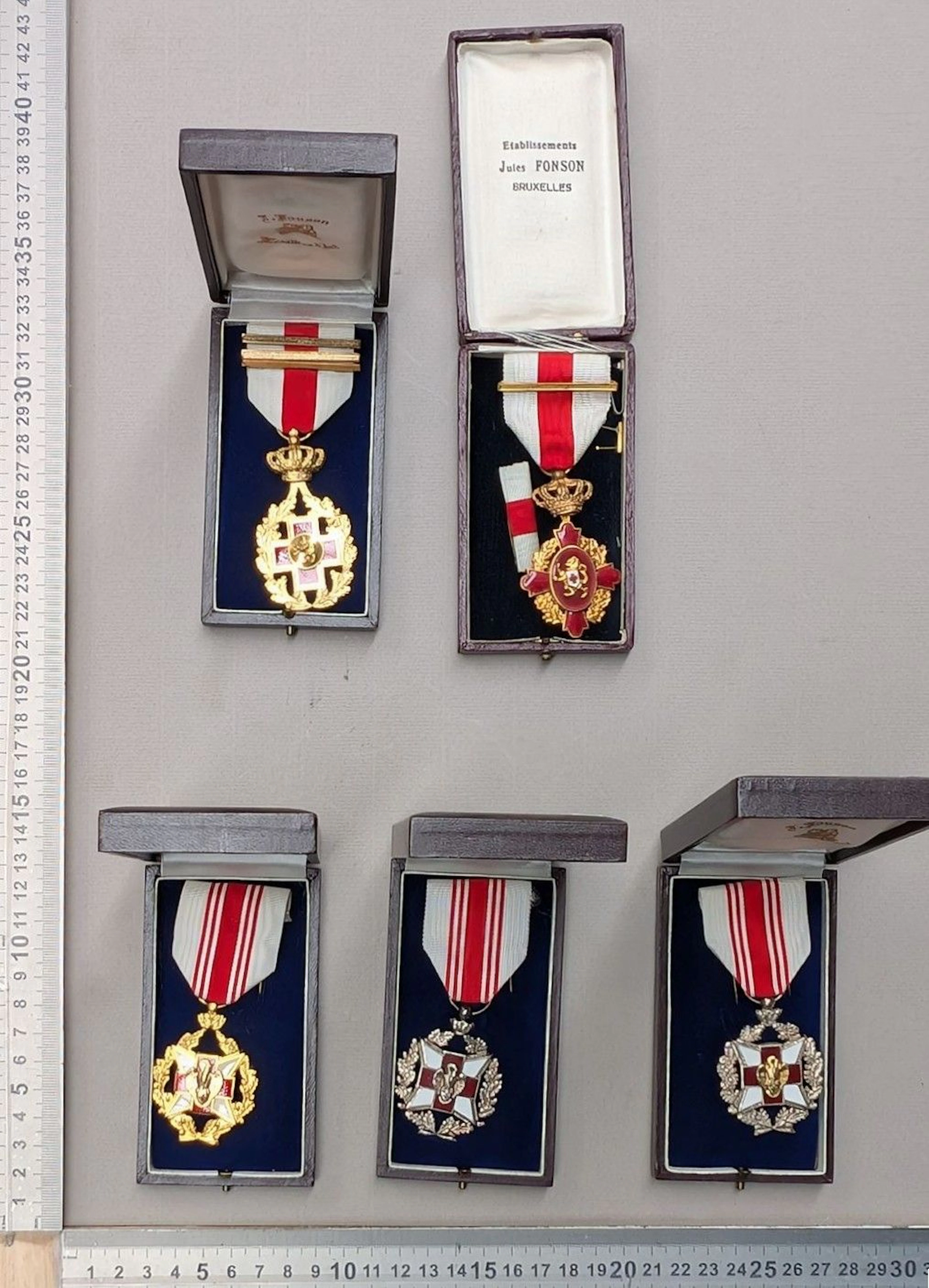5 Red Cross medals—see photos for dimensions and condition