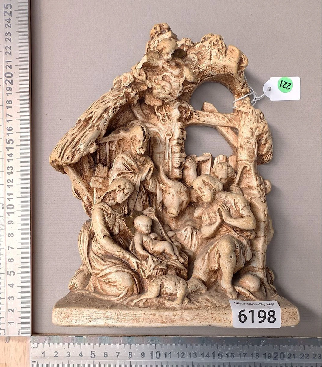 Antique resin nativity scene—see photos for dimensions and condition