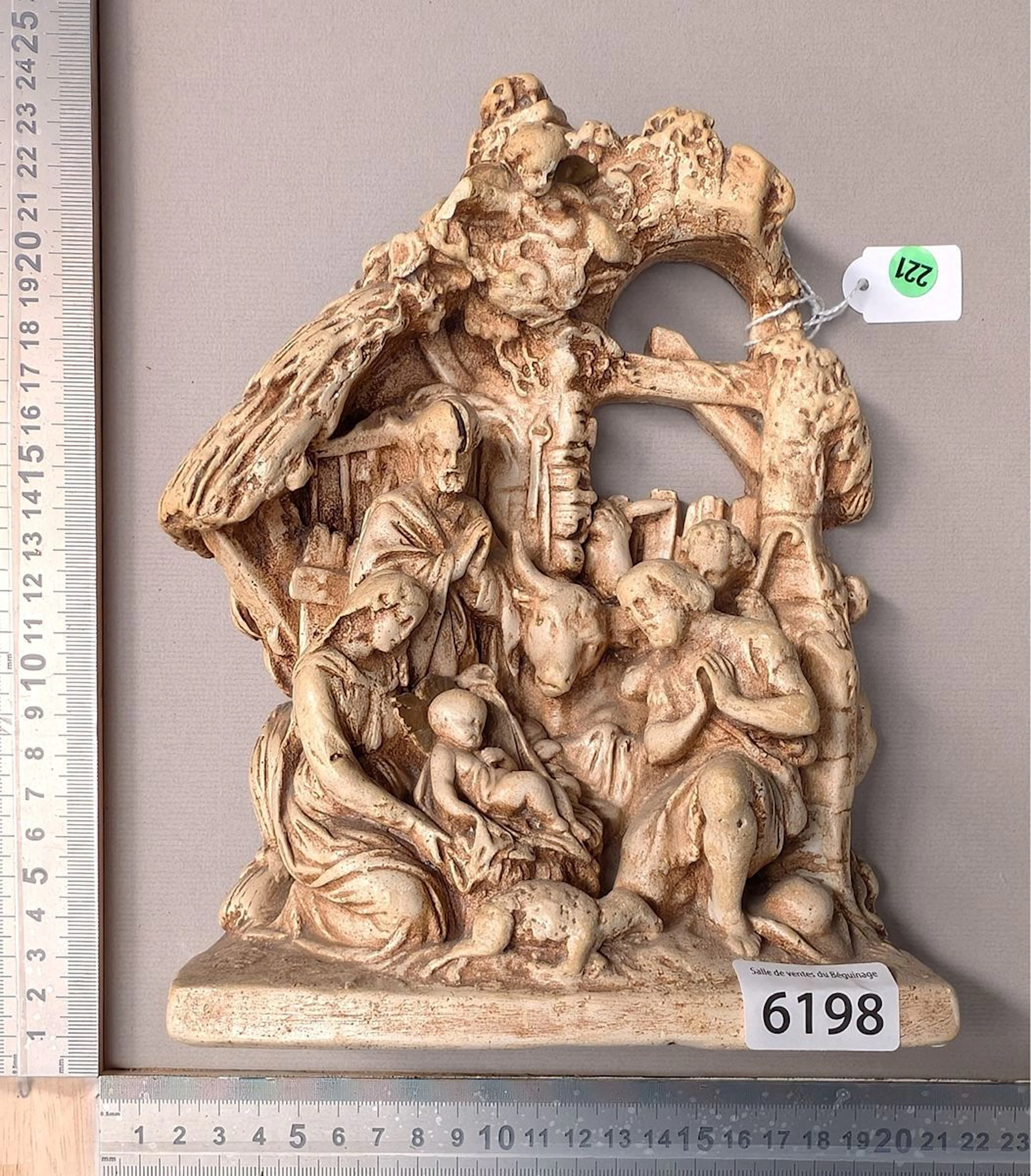 Antique resin nativity scene—see photos for dimensions and condition