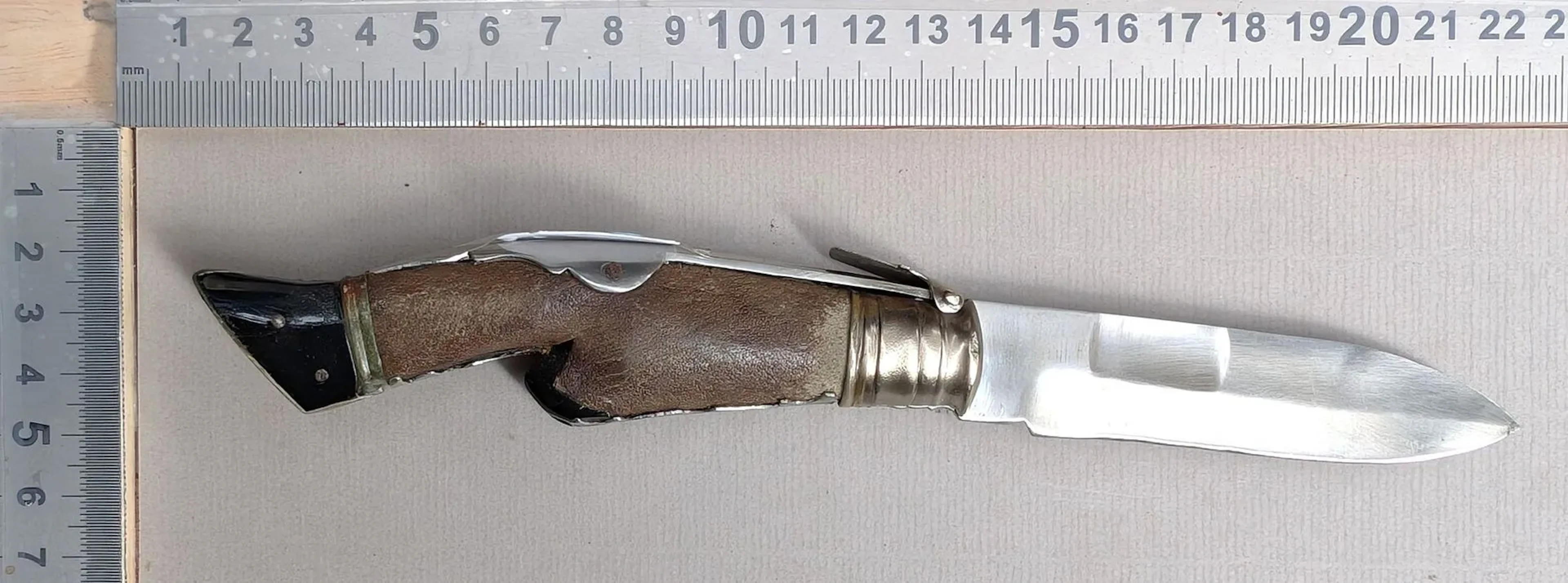 1 antique knife with a deer antler handle—see photos for dimensions