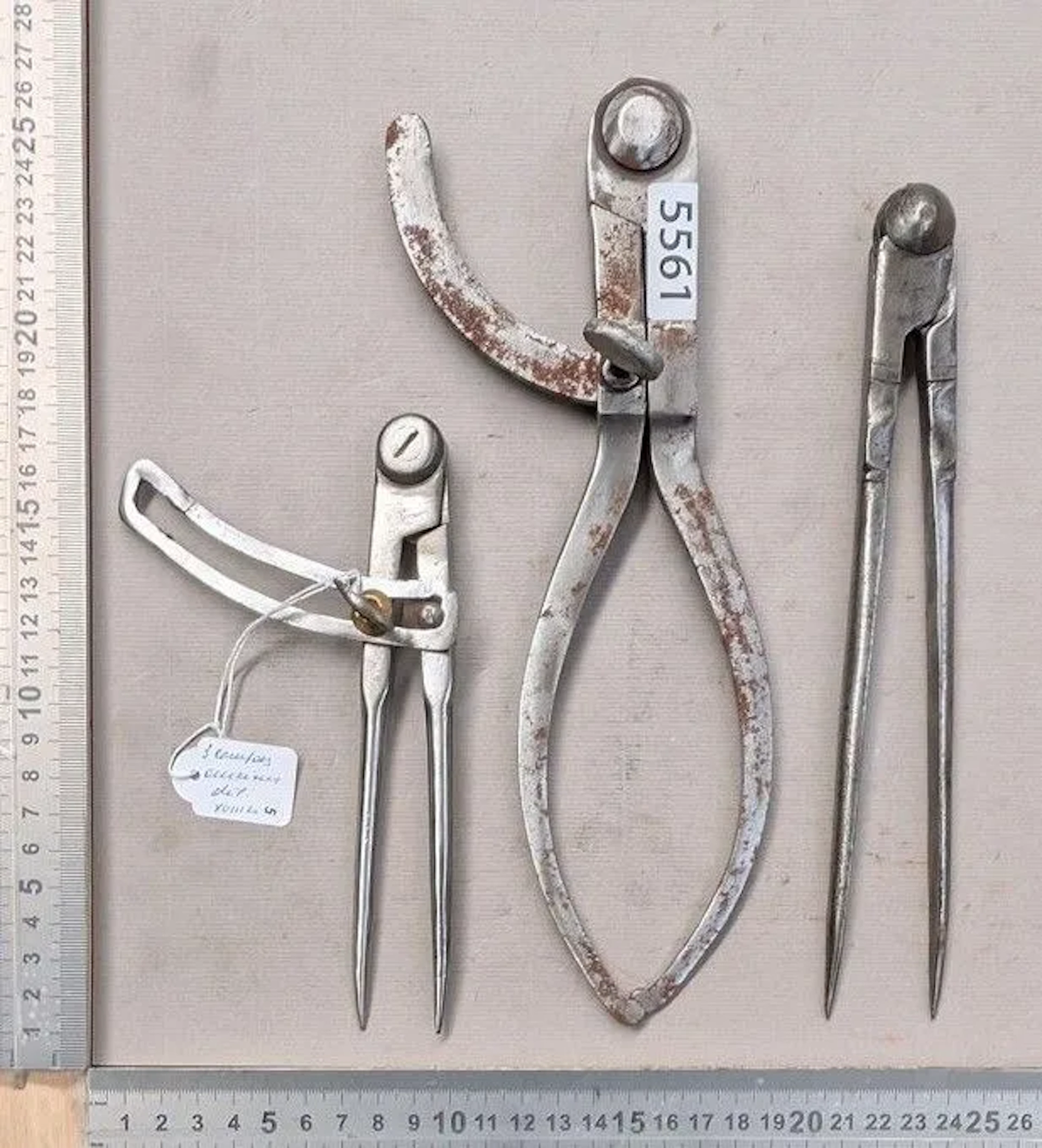 Three antique compasses with hallmarks—see photos for dimensions and condition