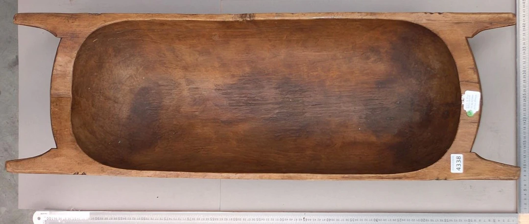19th-century wooden basin—see photos for dimensions and condition