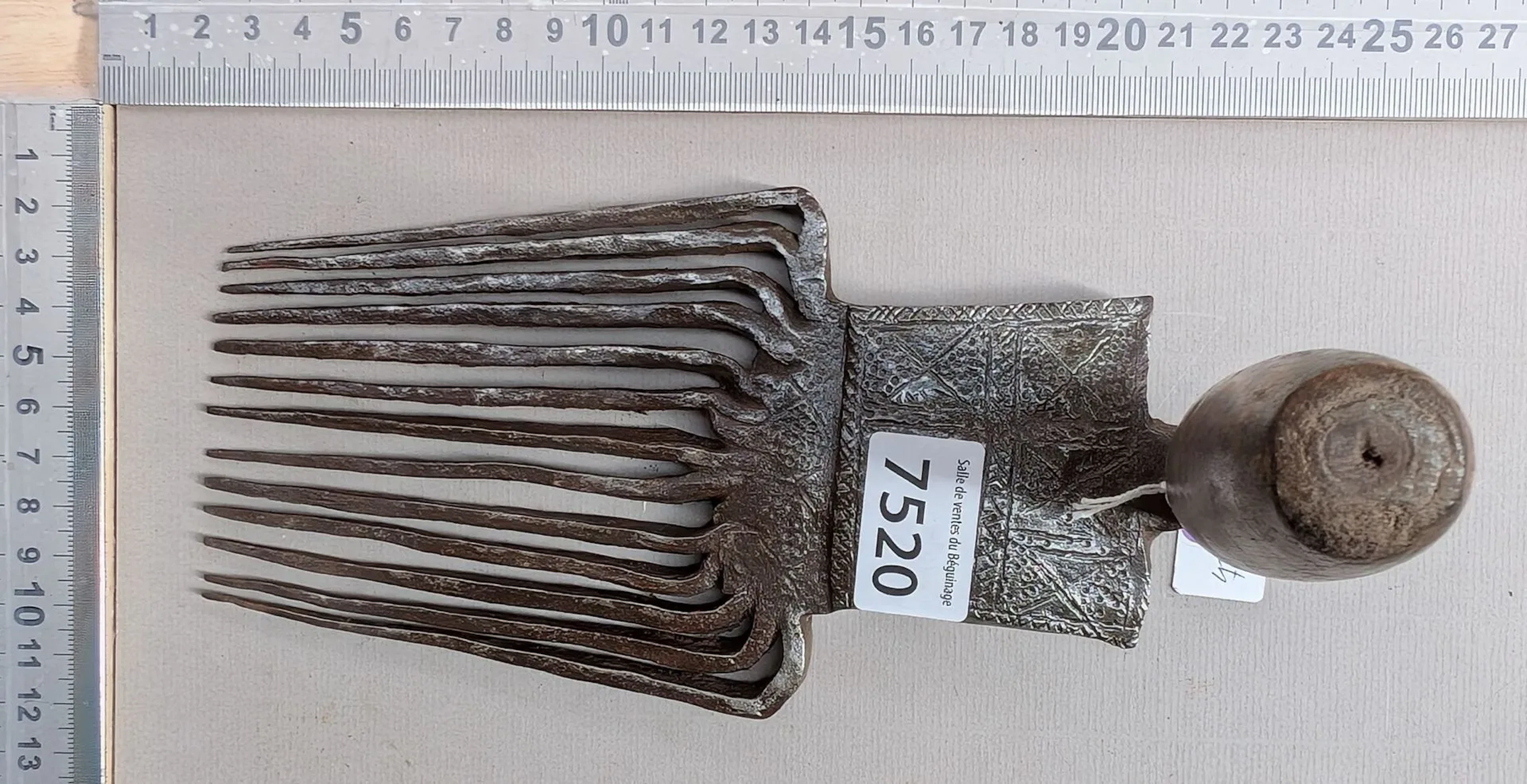 Antique 18th-century carding comb, 14 teeth—see photos for dimensions