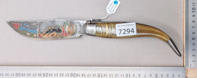Antique knife with a beautifully decorated horn handle—see photos