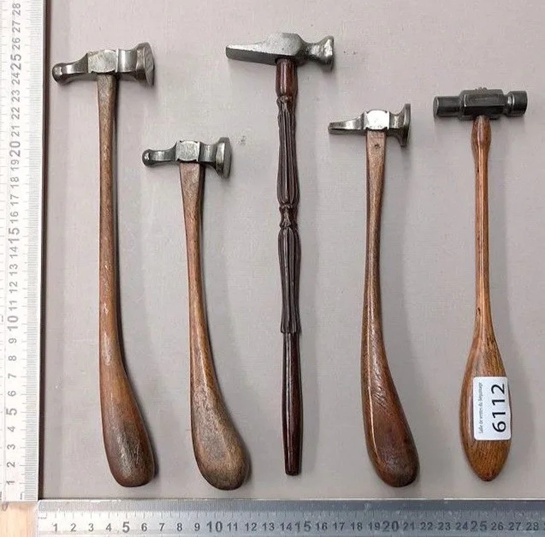 5 copper smith's hammers—see photos for dimensions and condition