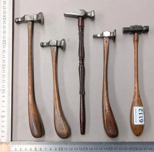 5 copper smith's hammers—see photos for dimensions and condition