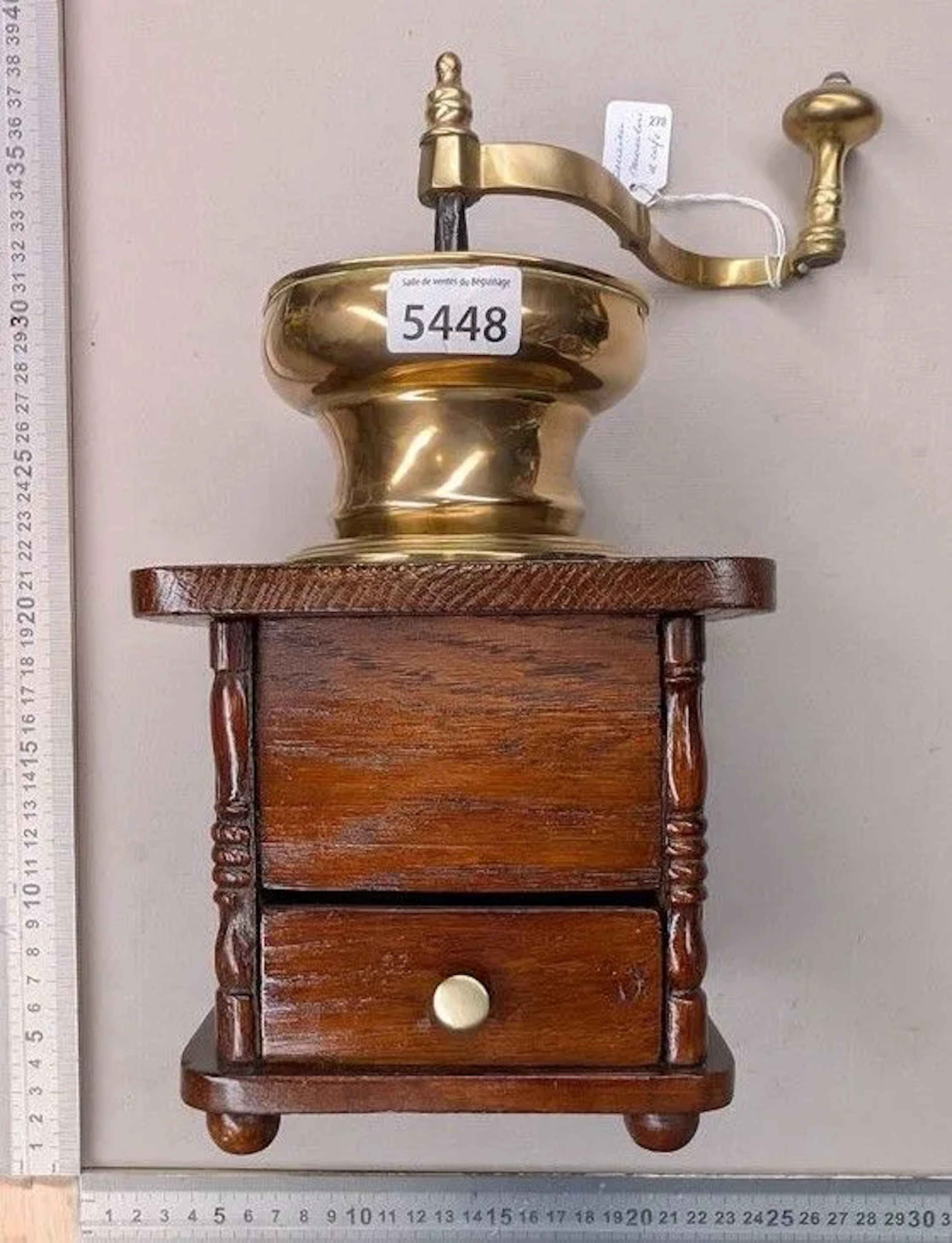 Antique 18th-century coffee grinder—see photos for dimensions and condition