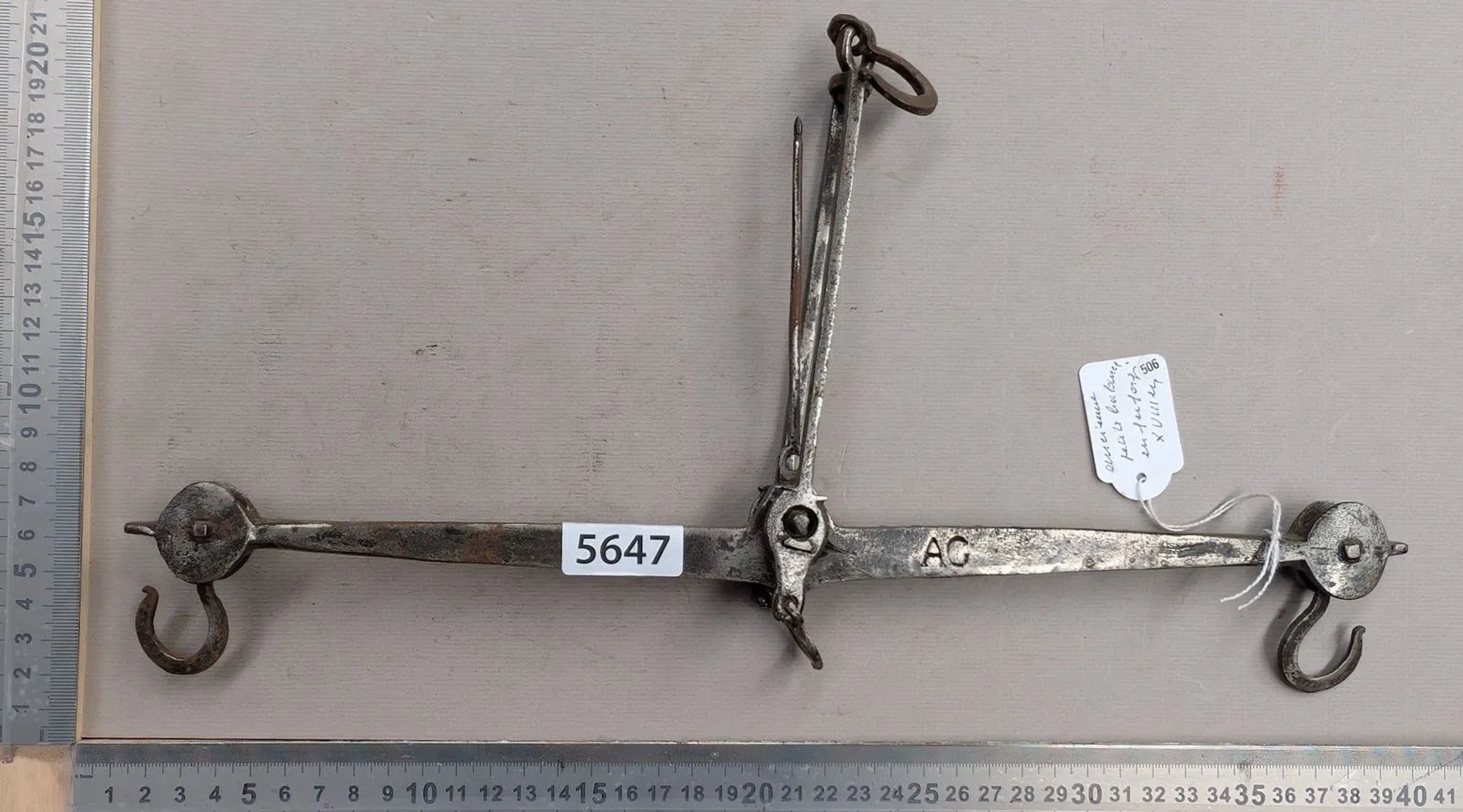 Antique small 18th-century wrought-iron scale—see photos for dimensions