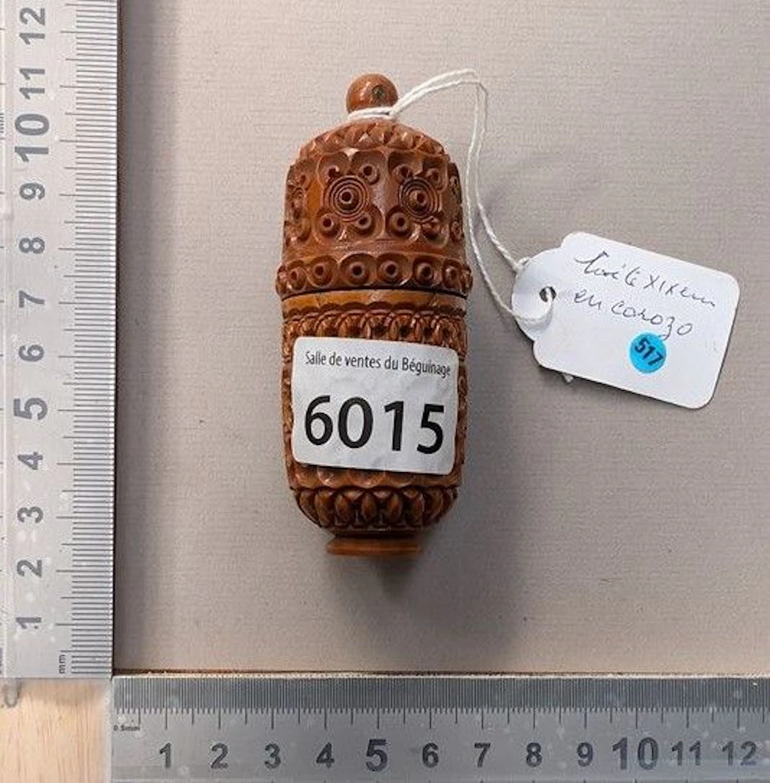 1 rare antique corozo shell with 1 rosary—see photos for dimensions