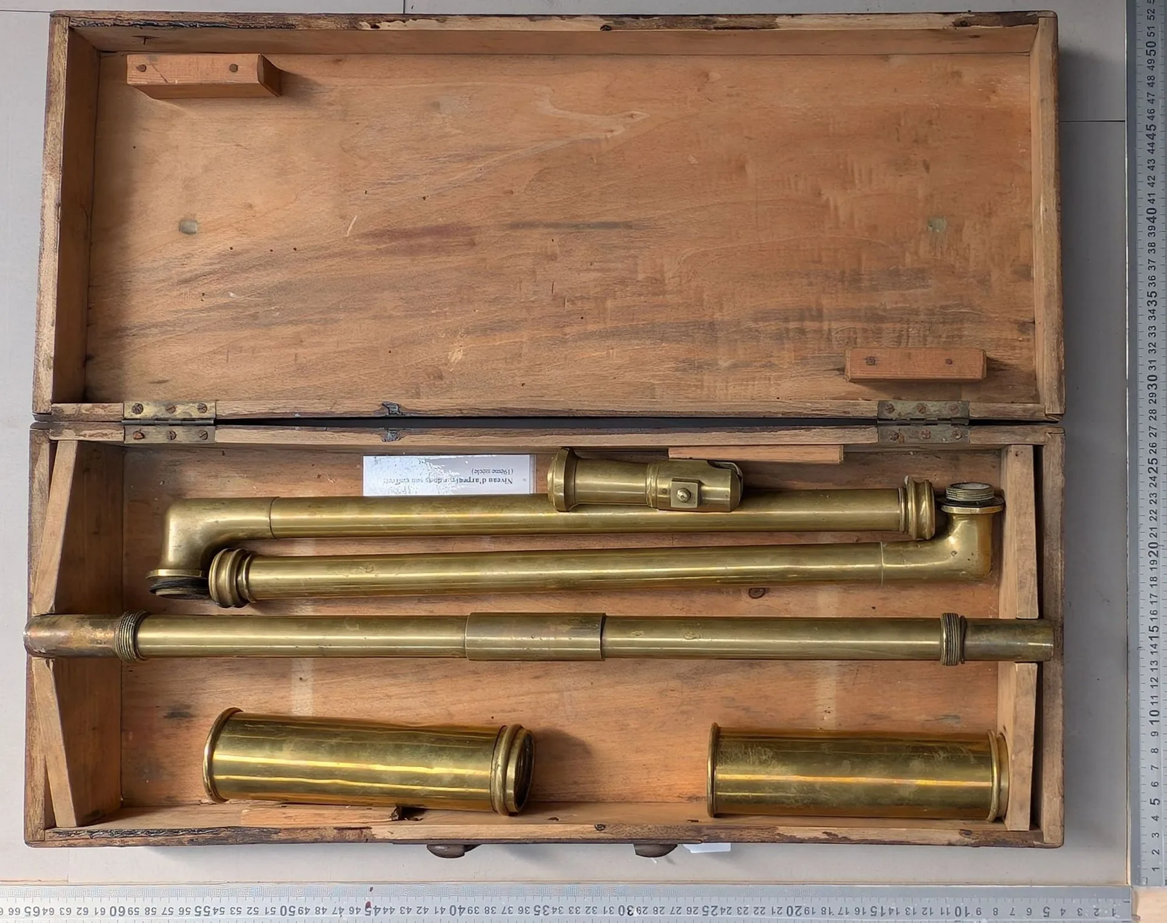 1 surveyor's level with its 19th-century case—see photos for dimensions