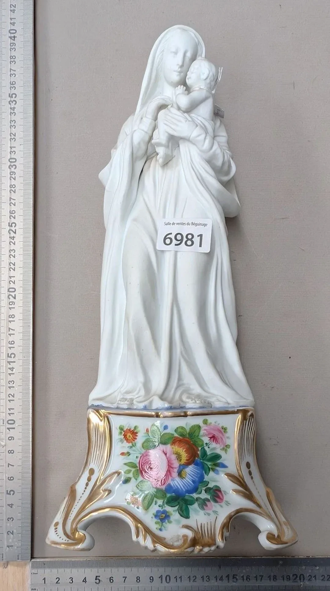 The Virgin and Child, made of earthenware—see photos for dimensions