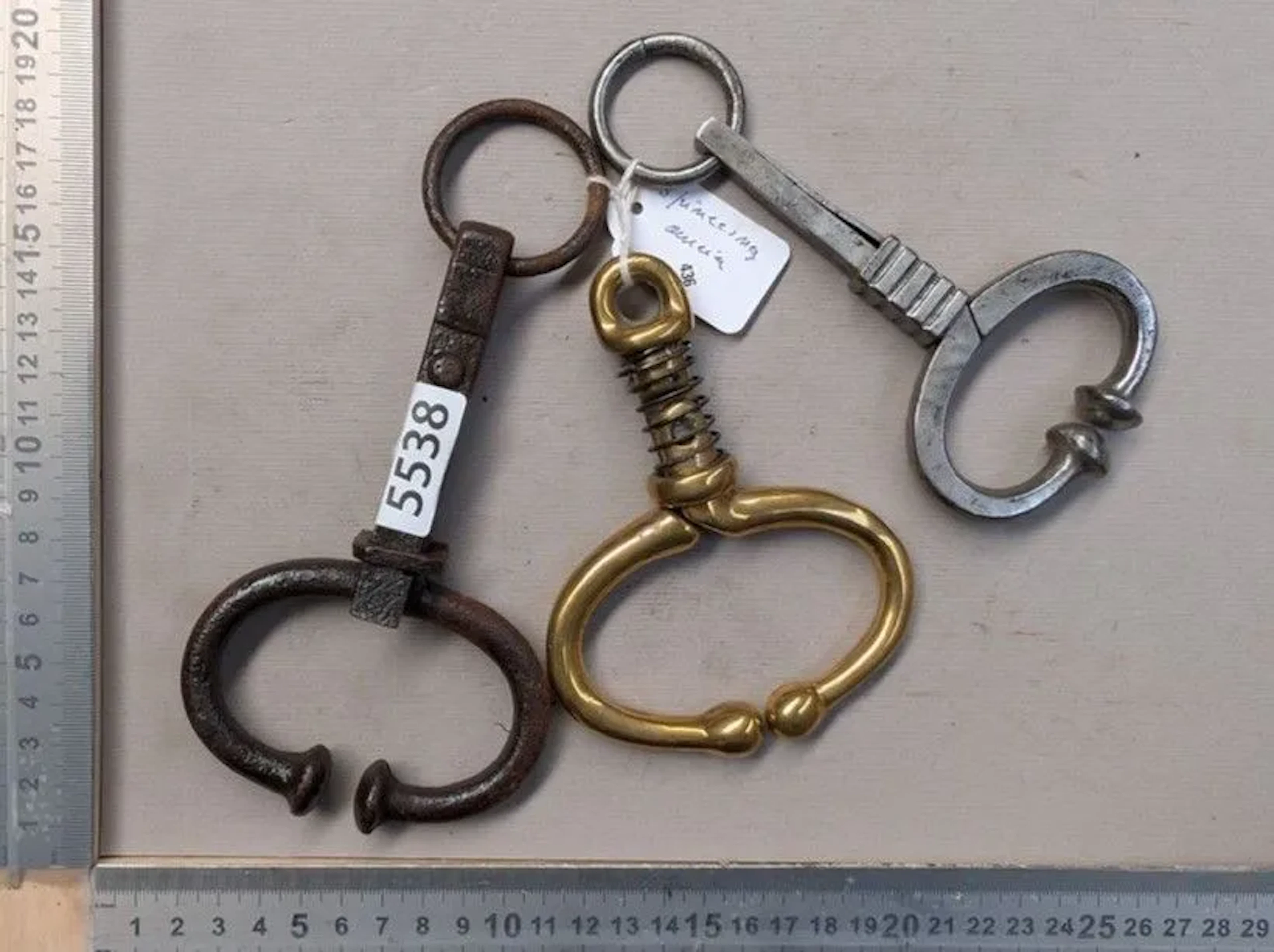3 antique nose clips—see photos for dimensions and condition