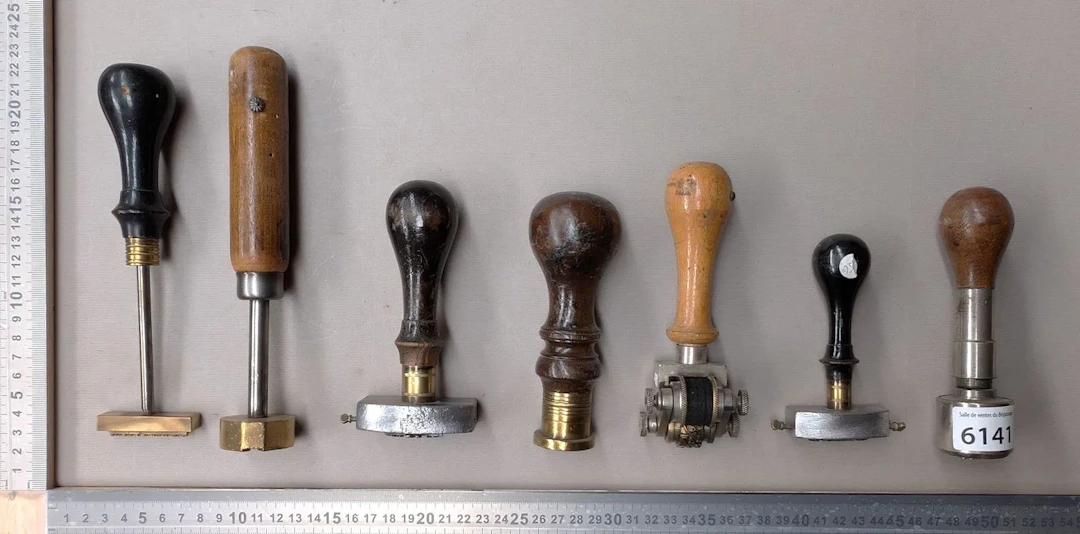 6 antique stamps—see photos for dimensions and condition