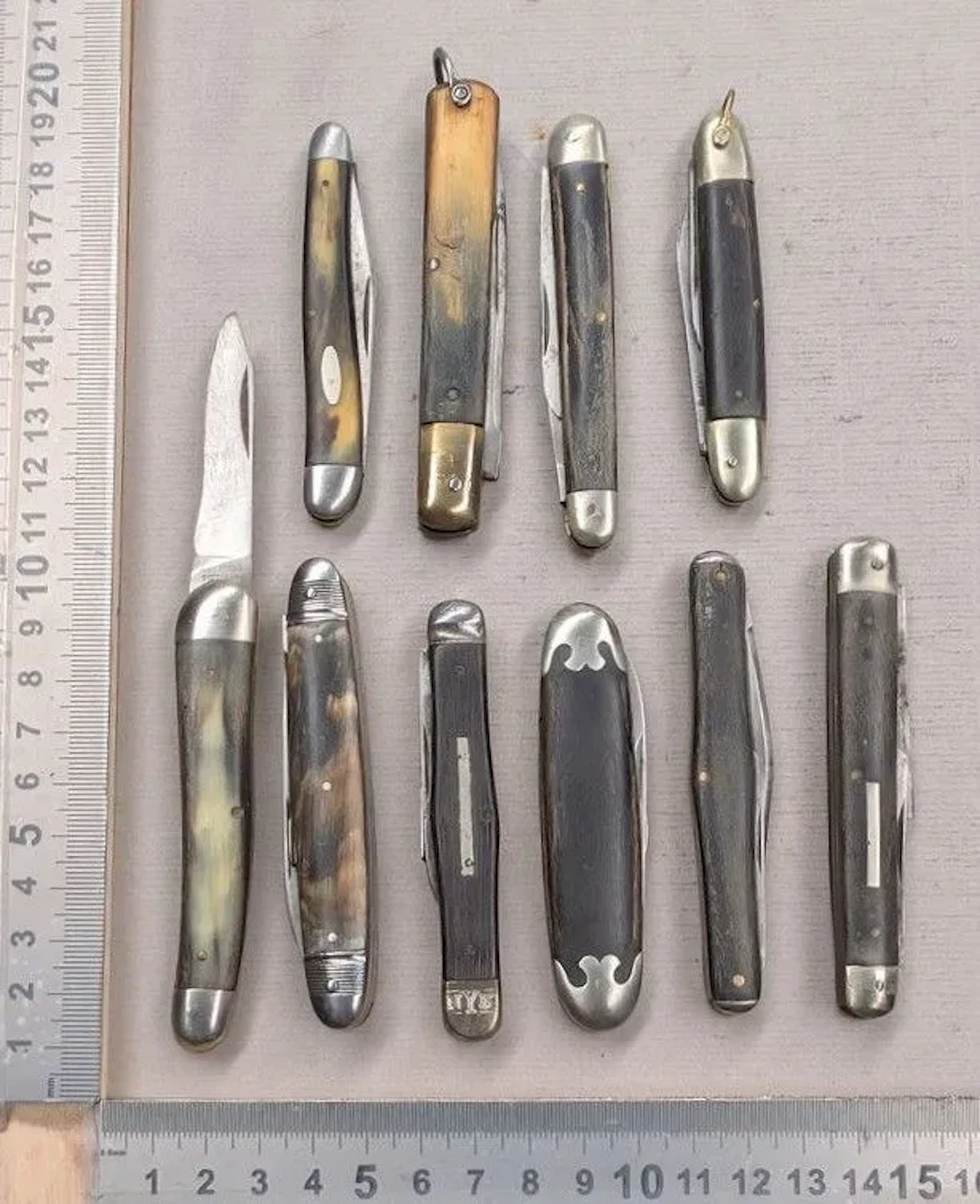 Set of 10 antique pocket knives, 1900–1920 — See photos for dimensions