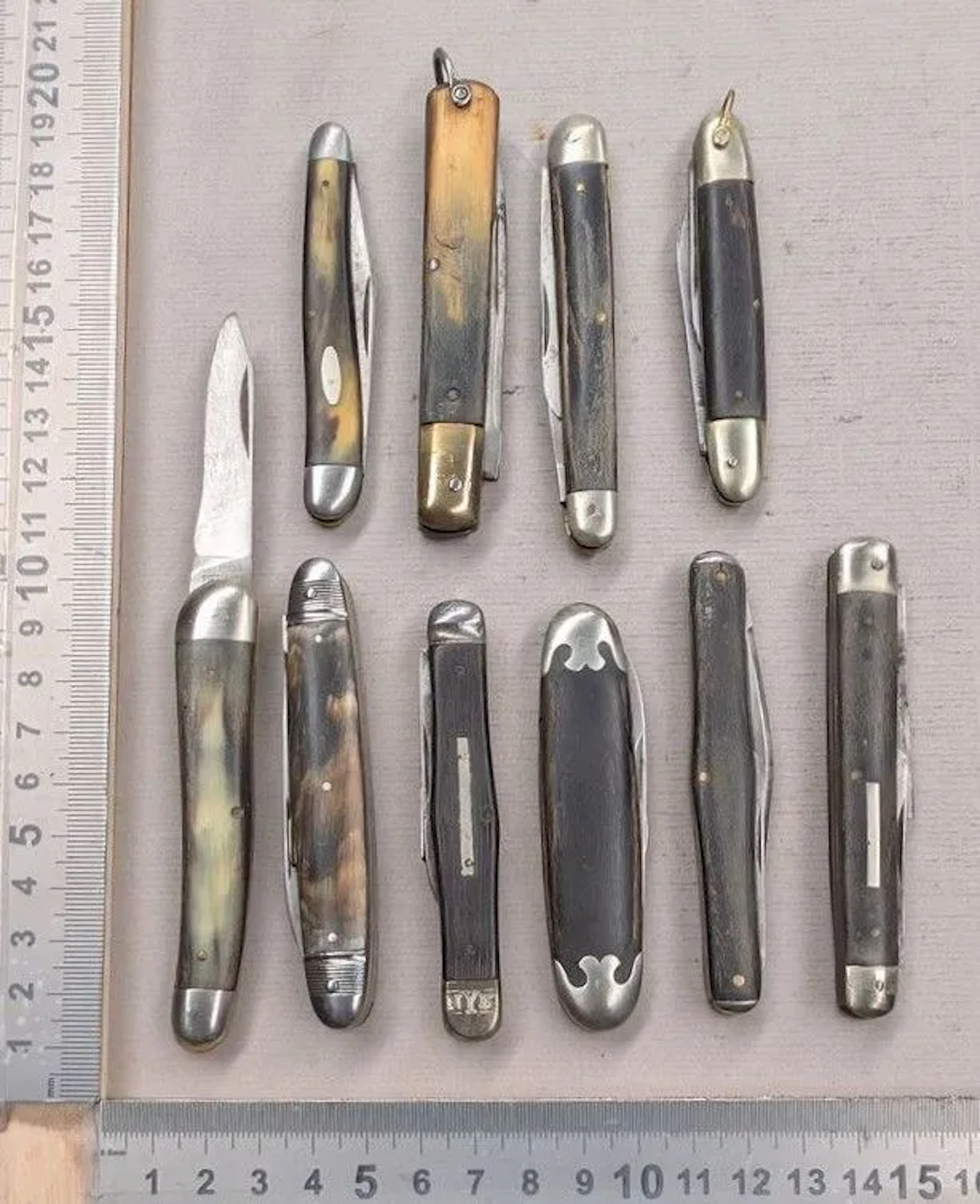 Set of 10 antique pocket knives, 1900–1920 — See photos for dimensions