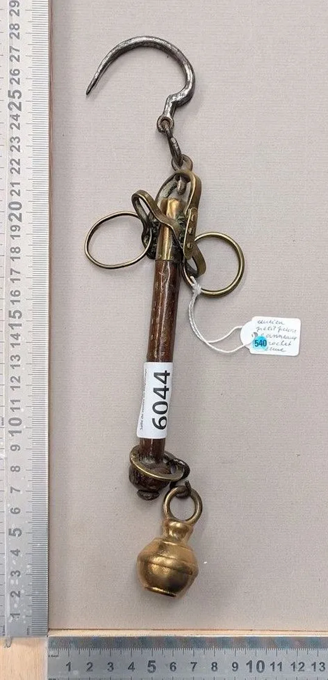 Rare small 18th-century scale with two rings and a hook—see photos