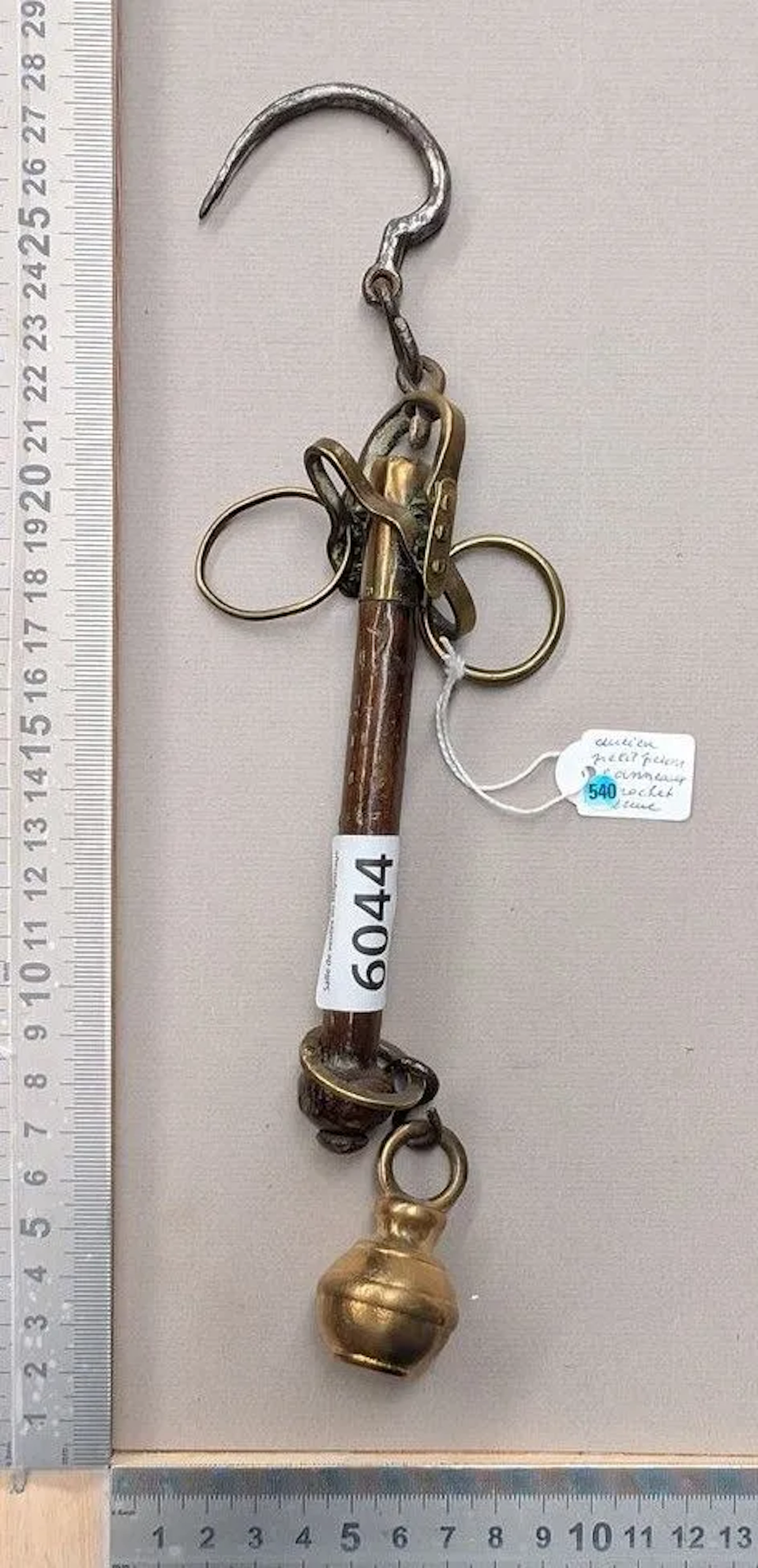 Rare small 18th-century scale with two rings and a hook—see photos