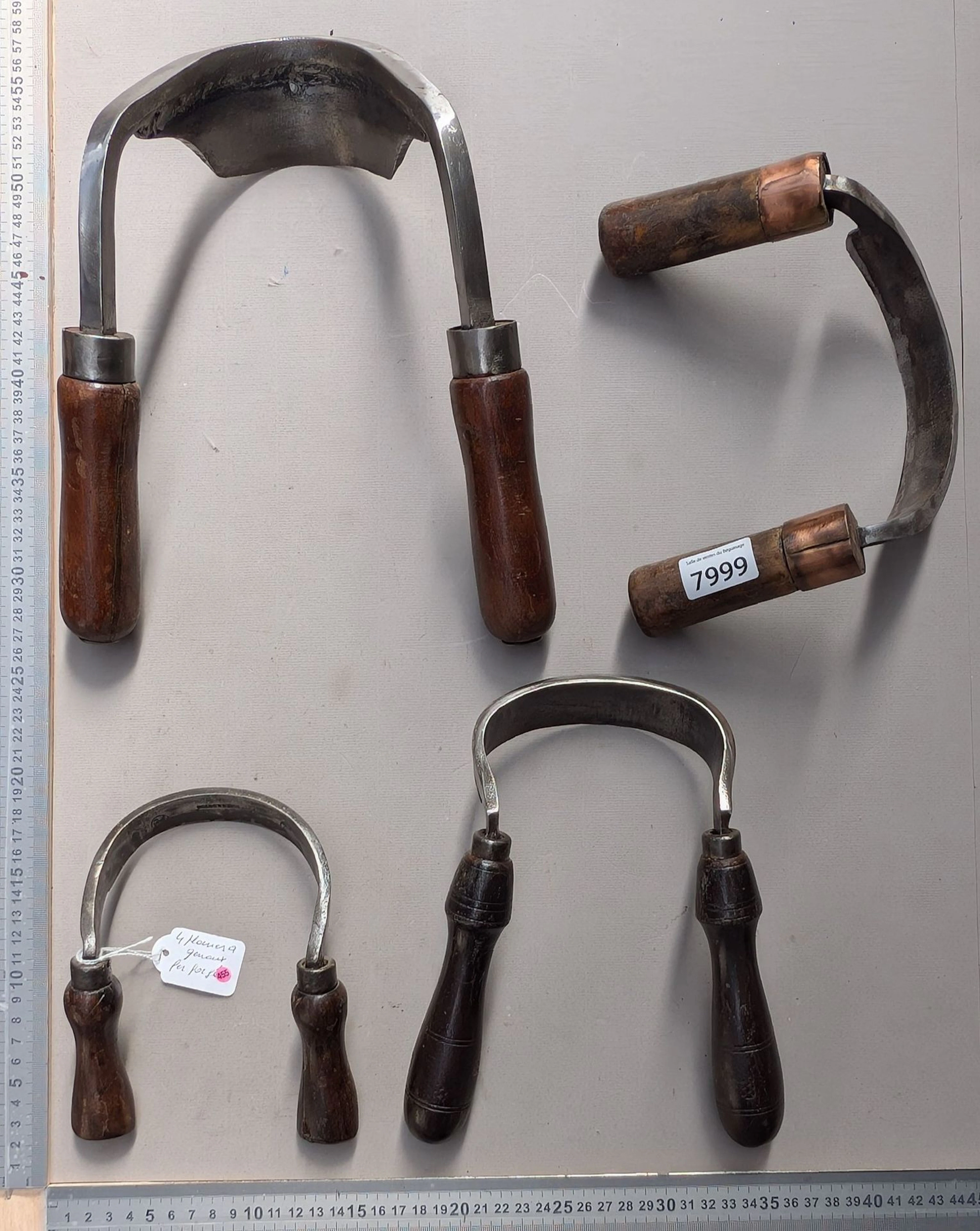 7 wrought-iron kneeling benches—see photos for dimensions and condition