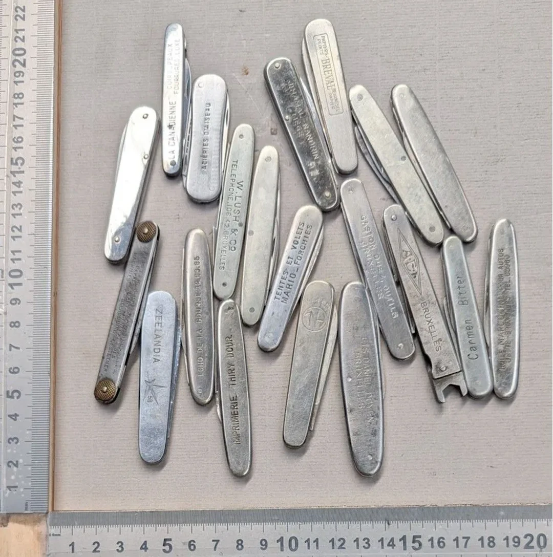 Set of 20 vintage promotional pocket knives from 1900—see photos for