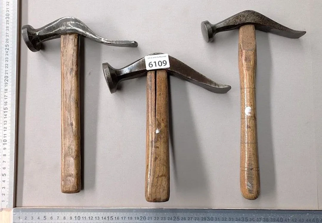 3 antique cobbler's hammers—see photos for dimensions and condition