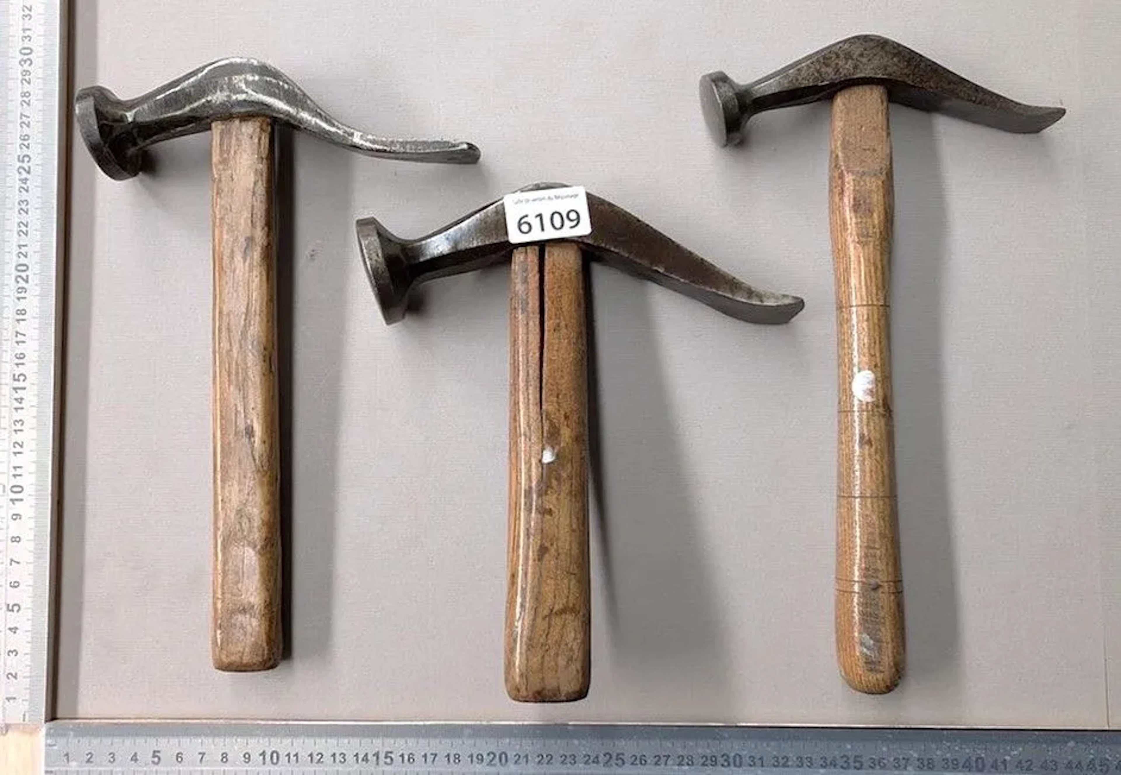 3 antique cobbler's hammers—see photos for dimensions and condition