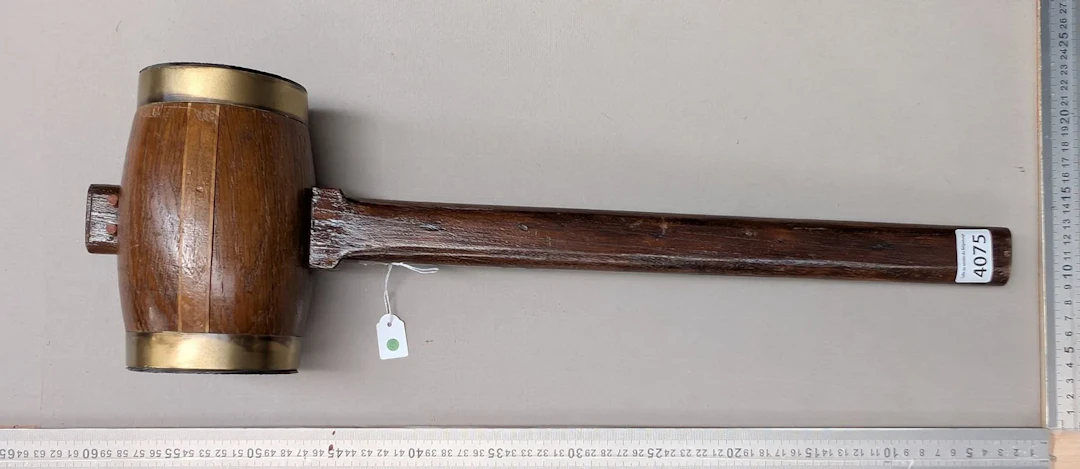 Antique iron-tipped mallet—see photos for dimensions and condition