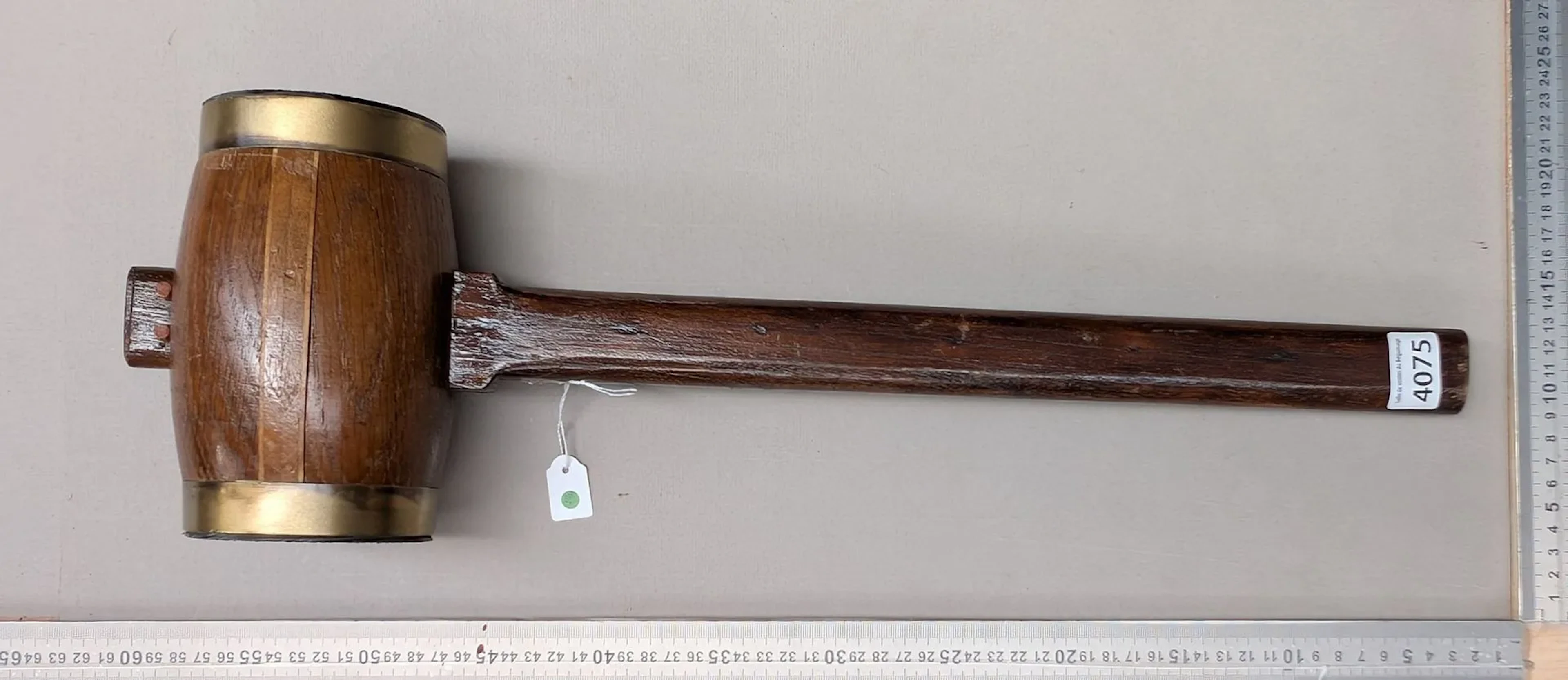 Antique iron-tipped mallet—see photos for dimensions and condition