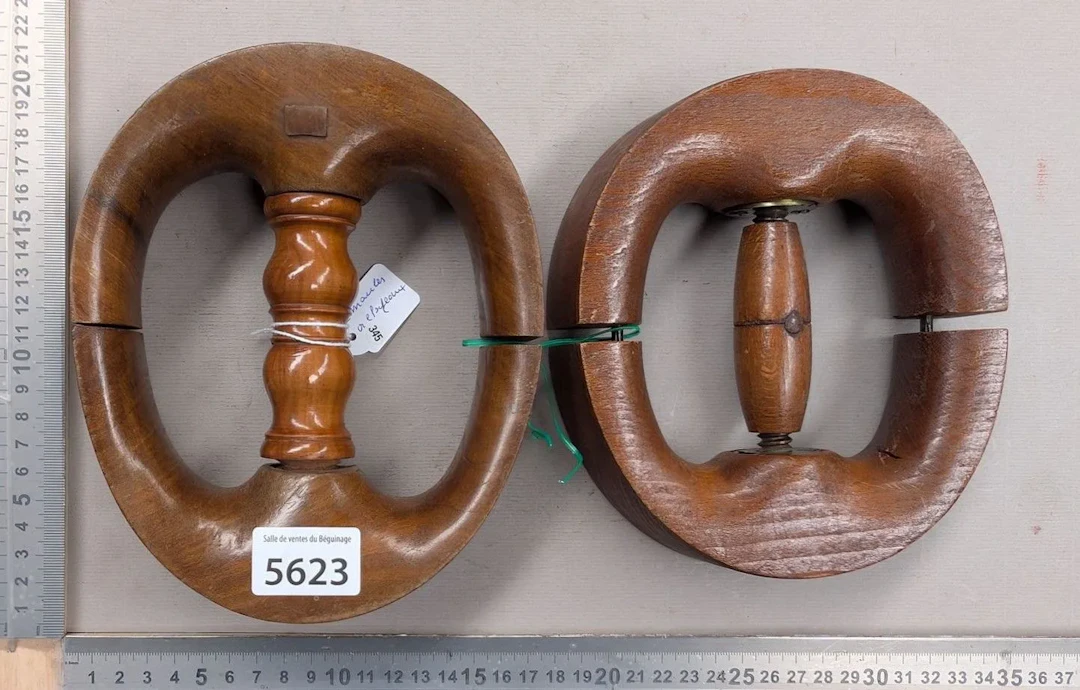 2 hat molds, wooden spacer—see photos for dimensions and condition