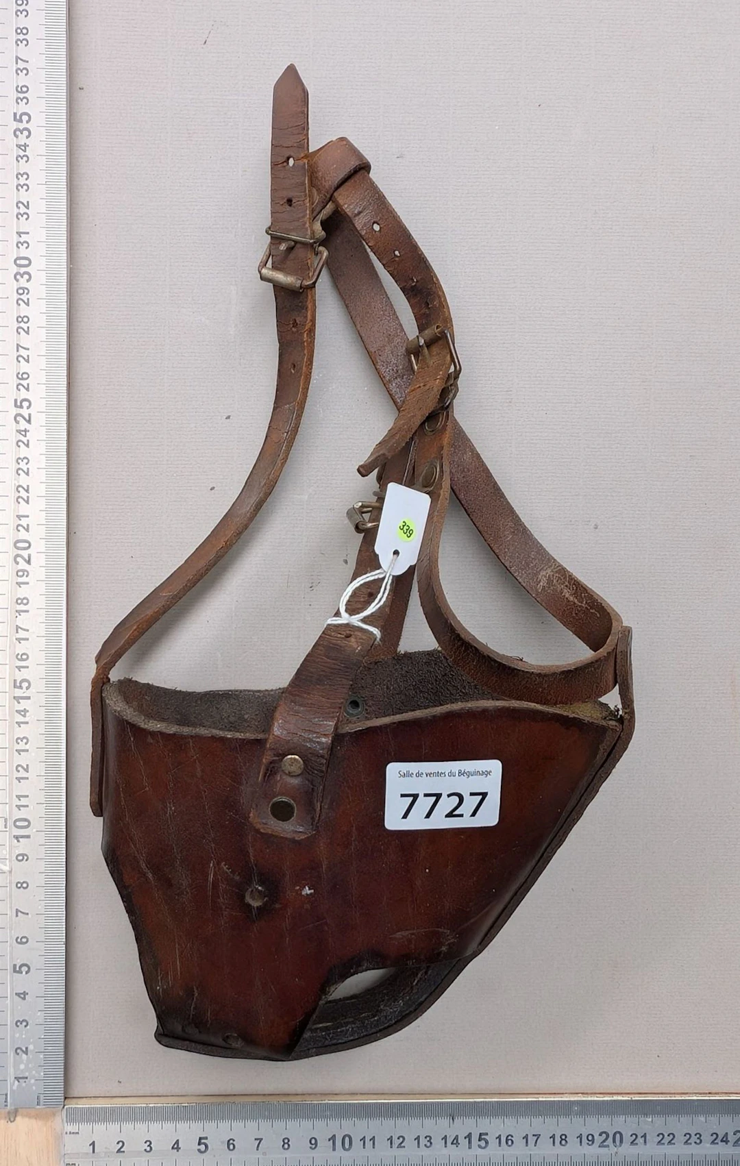 1 leather dog muzzle—see photos for dimensions and condition