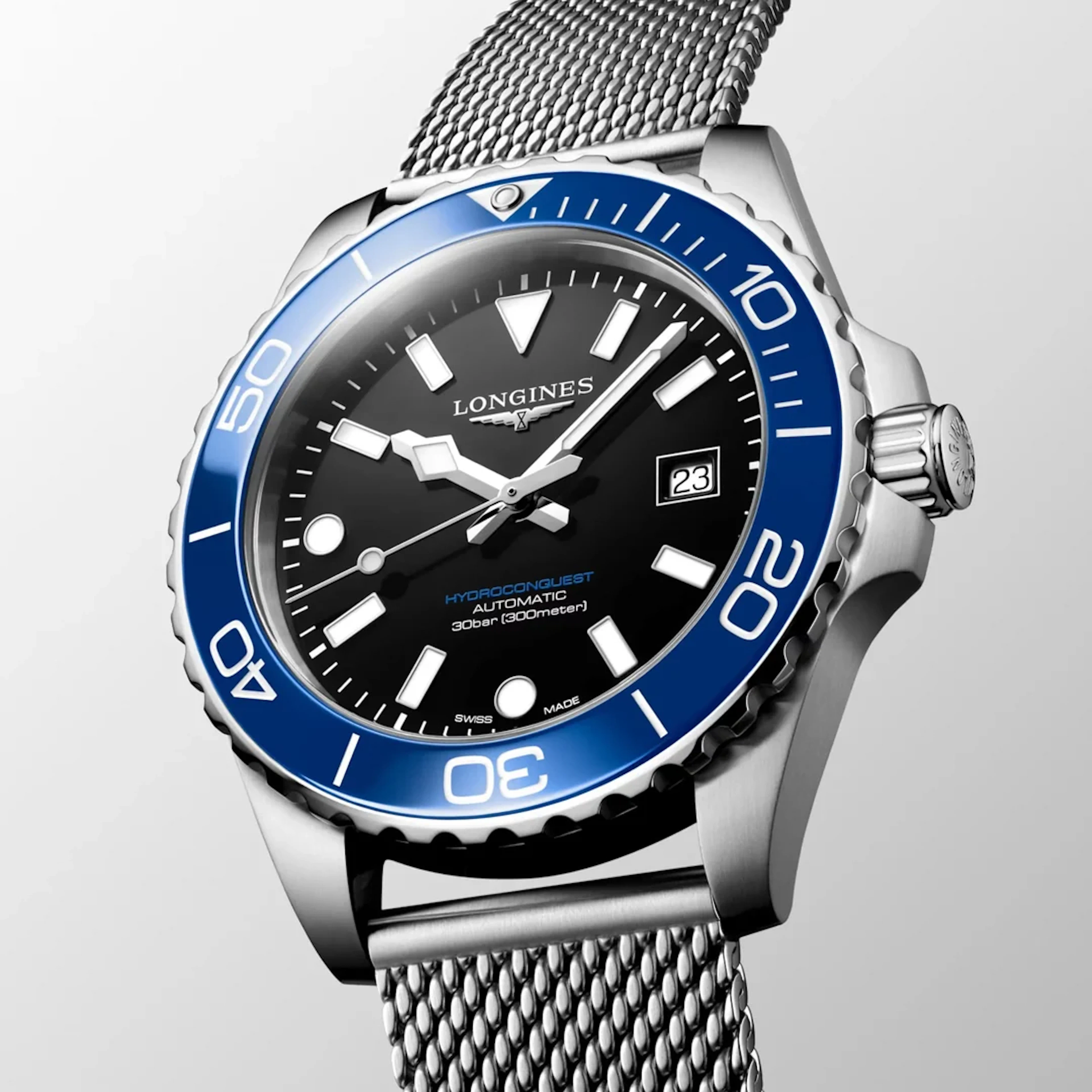Longines Hydroconquest Blk dial 42mm L3.788.4.90.6 Mesh Bracelet