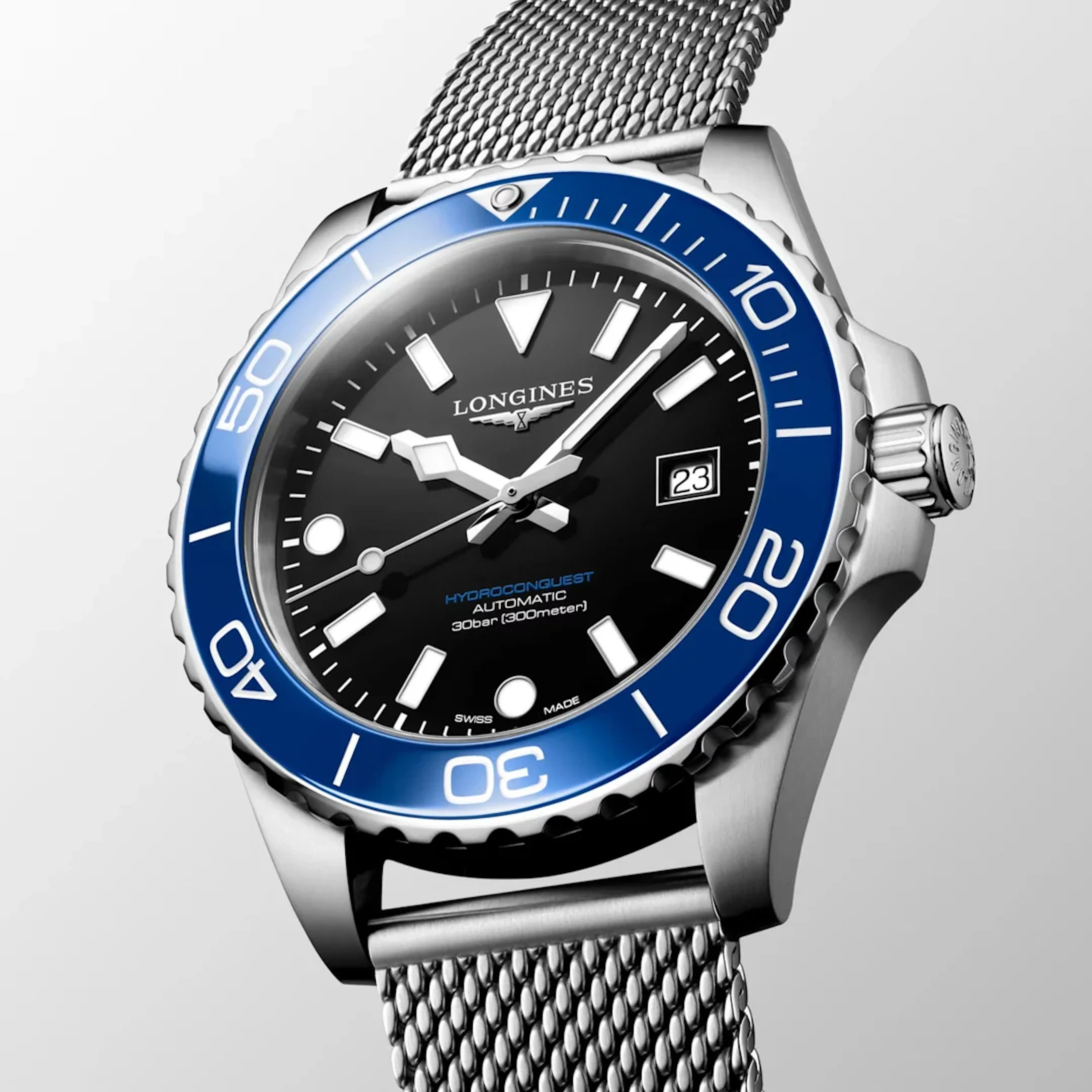 Longines Hydroconquest Blk dial 42mm L3.788.4.90.6 Mesh Bracelet