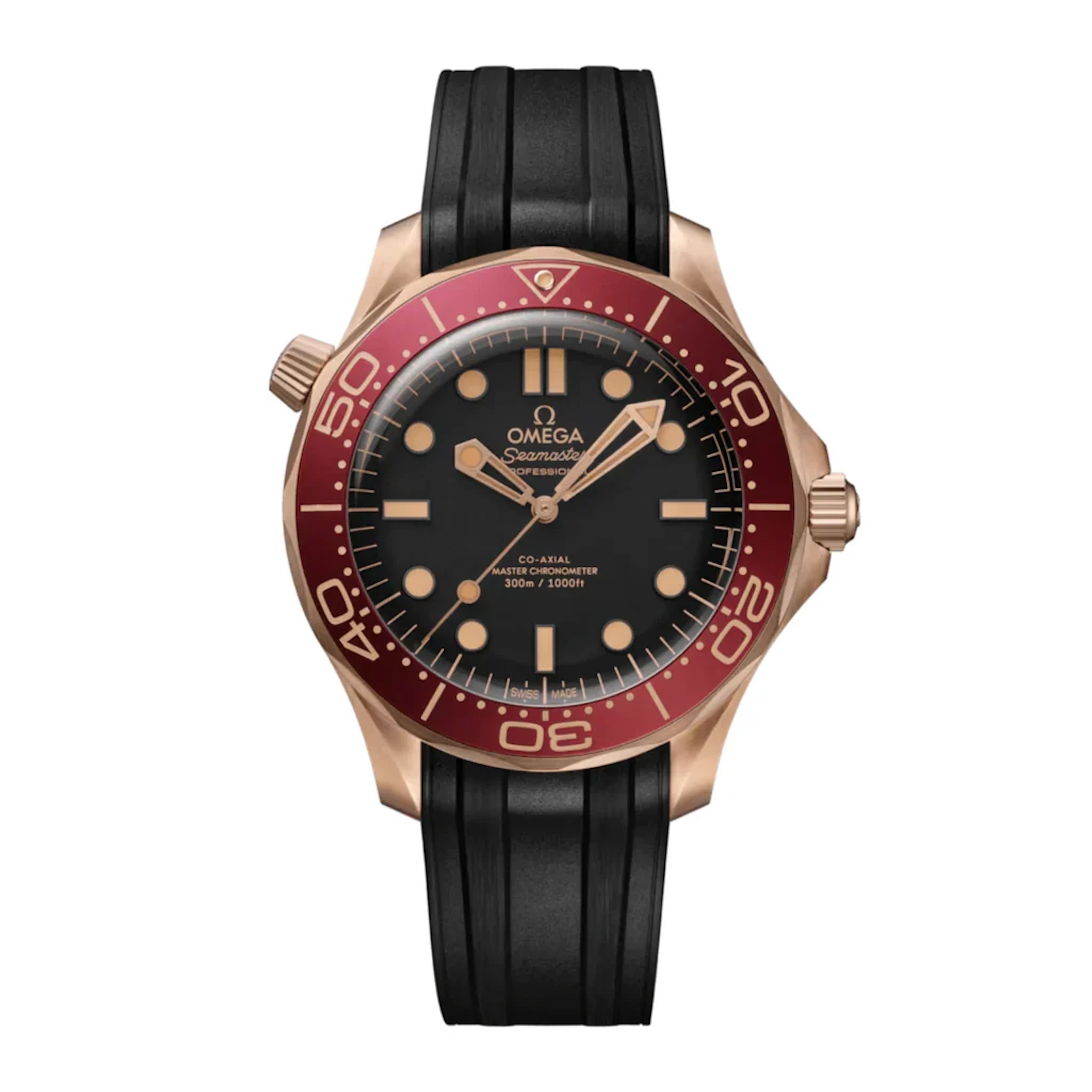 Omega Seamaster Diver Bronze Gold 300M Blk Dial 42mm Rubber strap