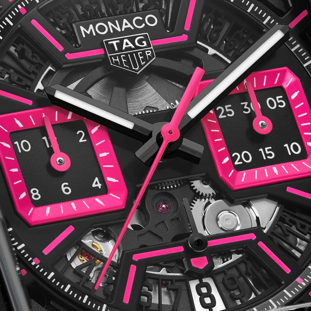 TAG Heuer Monaco Chronograph Blk/Pink Rubber strap 39mm CBL218B.FT6236