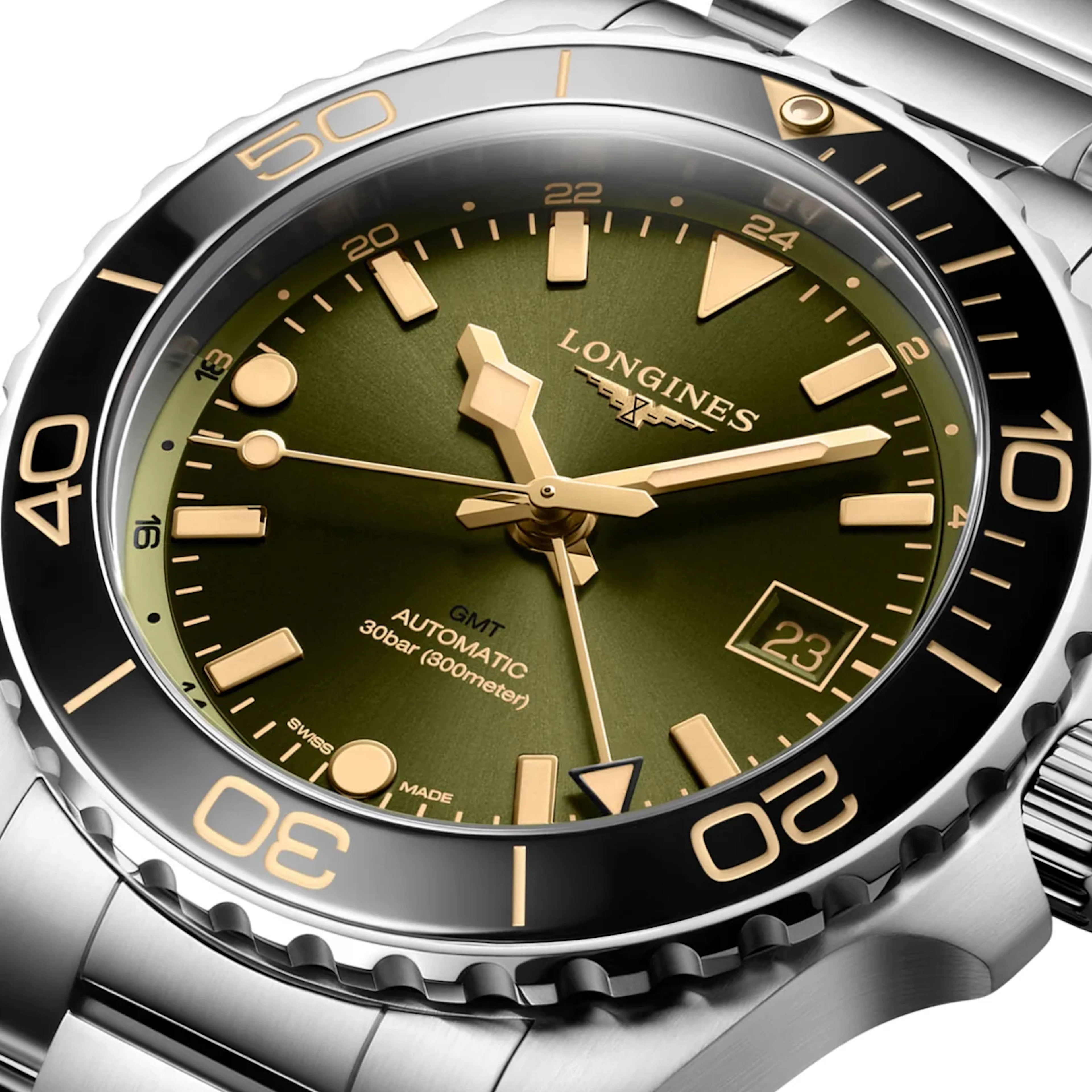 Longines Hydroconquest GMT Green dial bracelet 41 mm L3.790.4.06.6