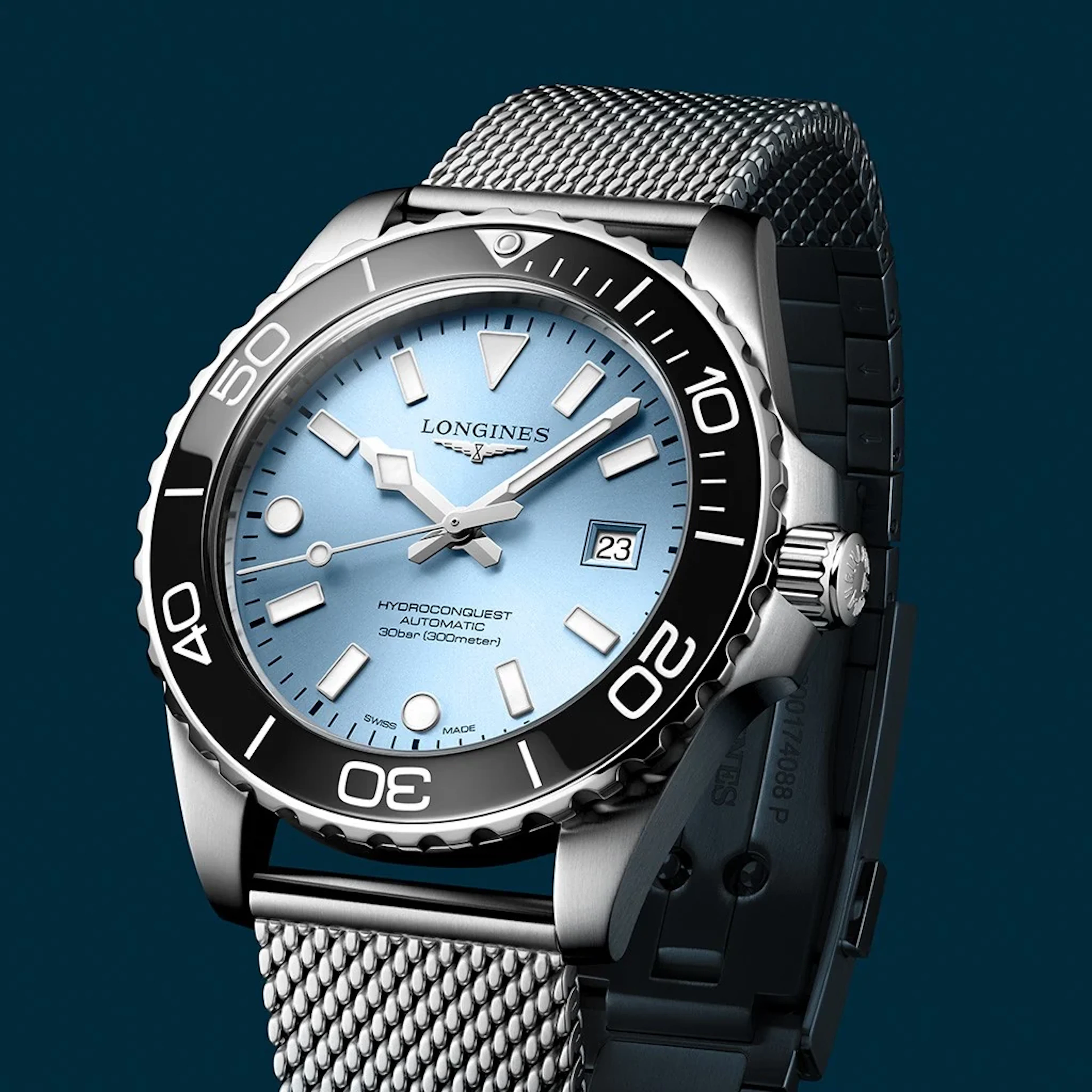 Longines Hydroconquest 42mm Sky blue dial L3.788.4.99.6 Mesh Bracelet