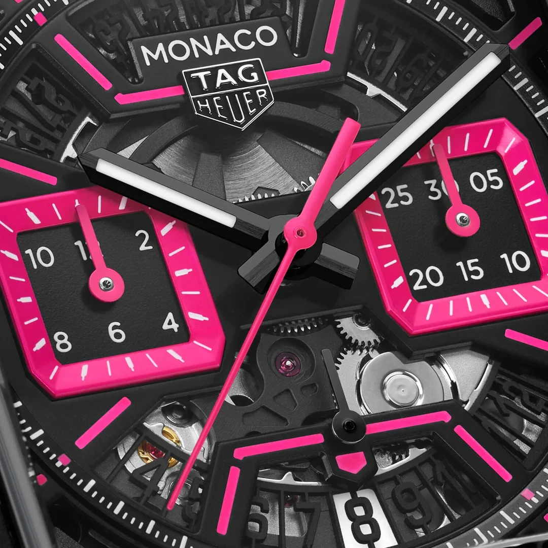 TAG Heuer Monaco Chronograph Blk/Pink Rubber strap 39mm CBL218B.FT6236