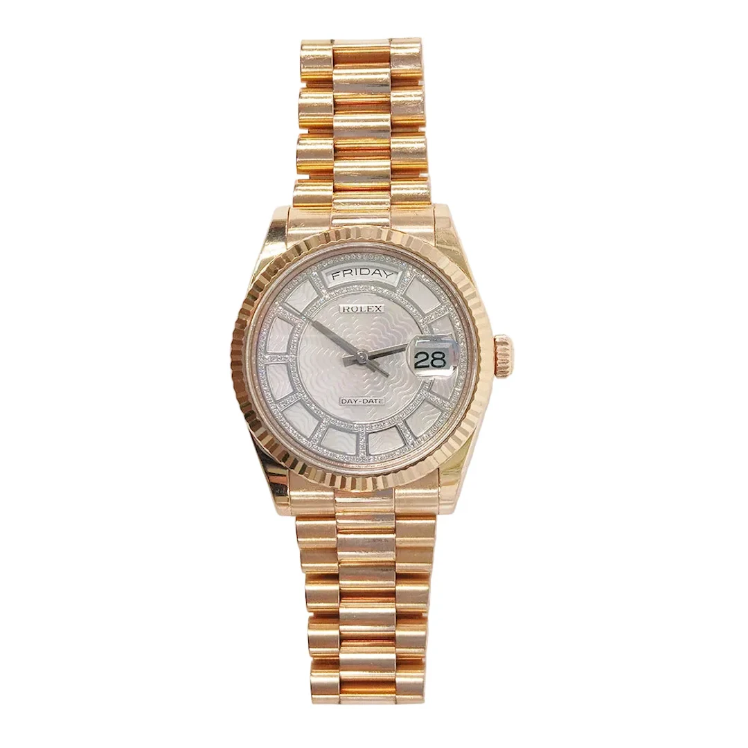 Rolex President 118235 36mm 18k Rose Gold Carousel Diamond Watch