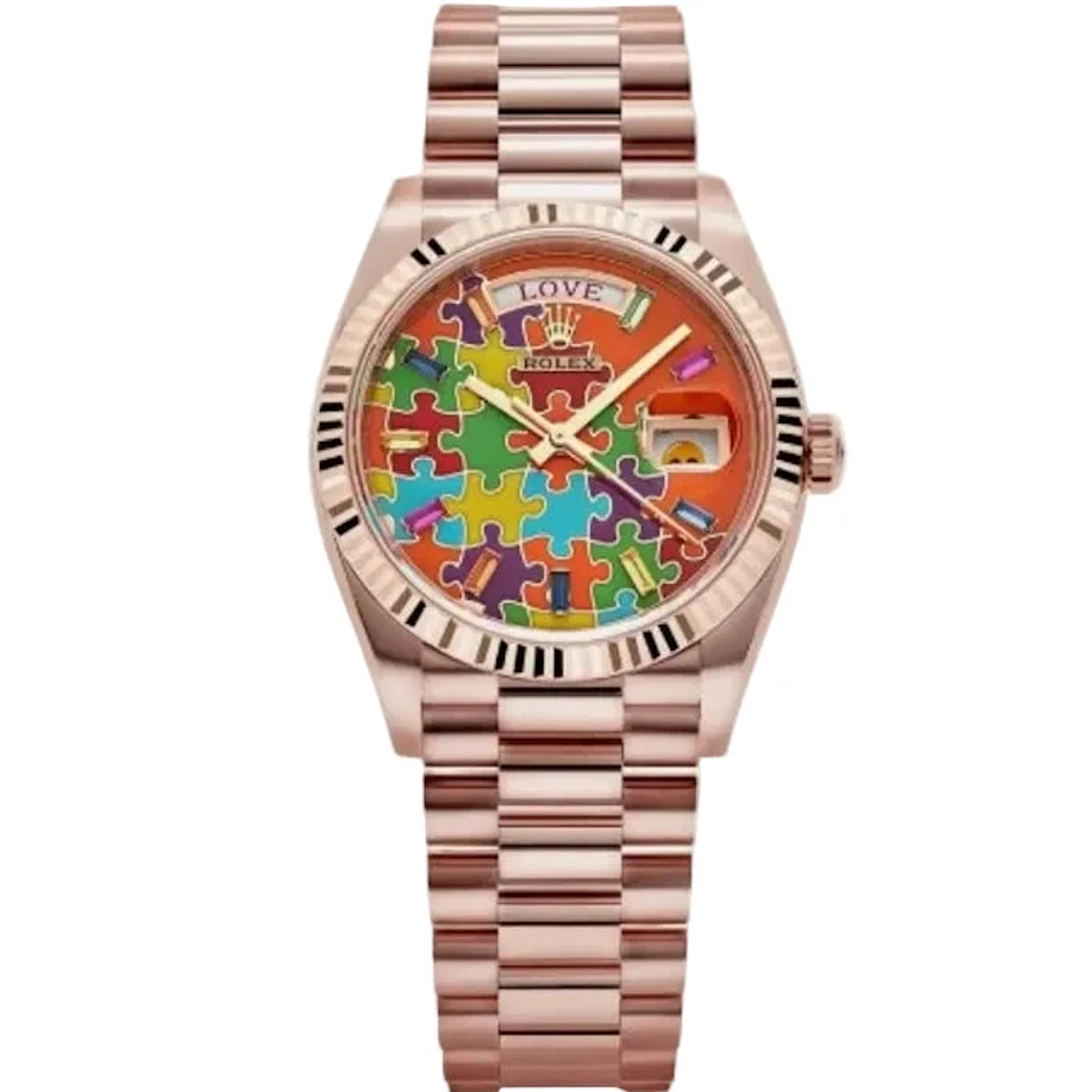Rolex President Day-Date 36mm Emoji Puzzle Dial Men's 128235 Watch.