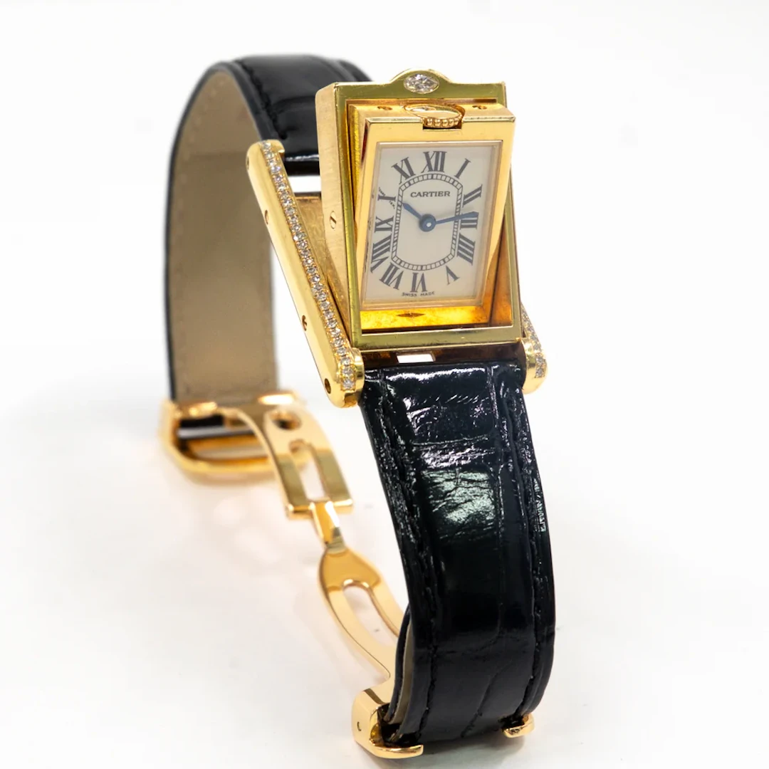 Cartier Tank Basculante 18k Yellow Gold Diamond WA202251 Watch