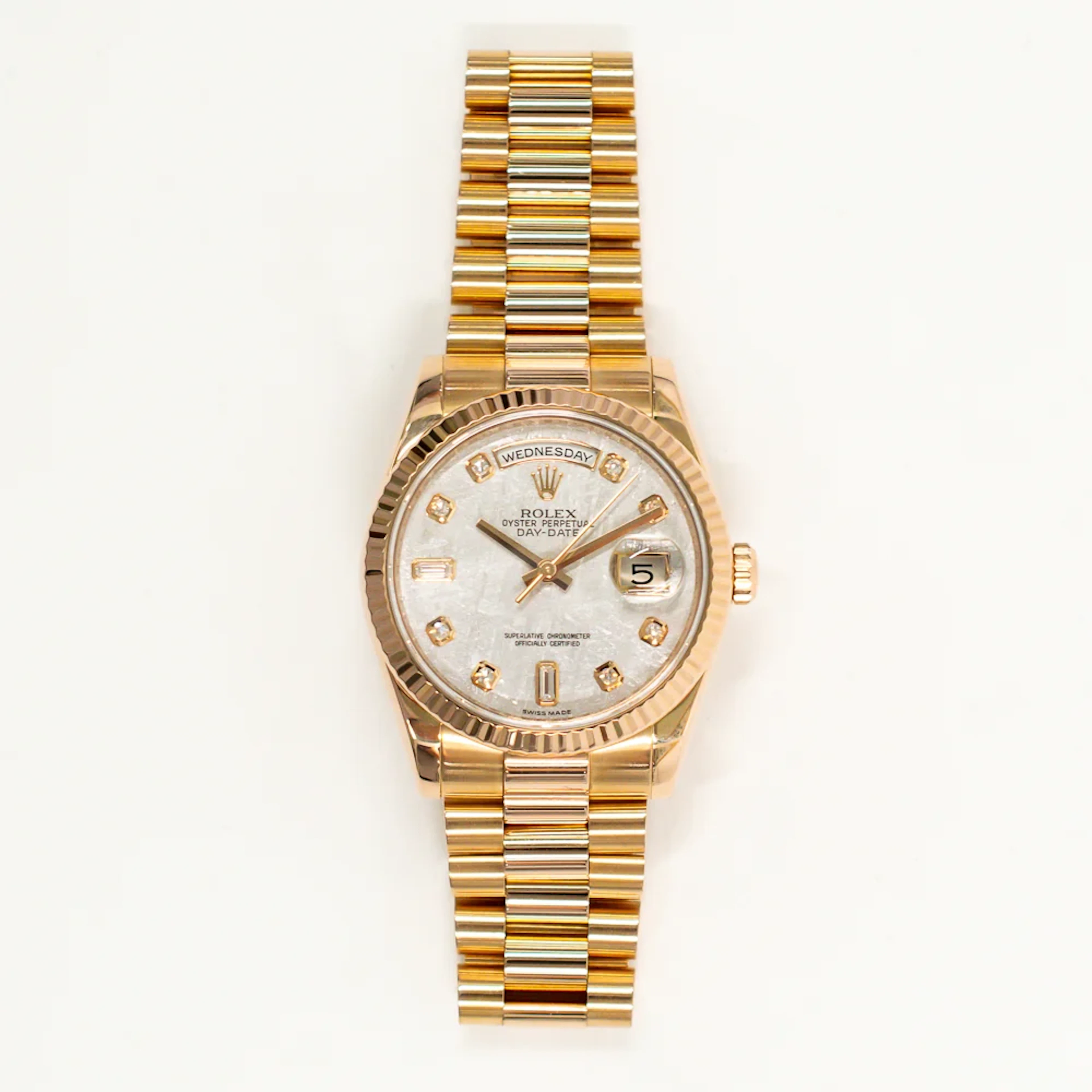 Rolex President 118235F 36mm 18k Rose Gold with Meteorite Diamond Watch