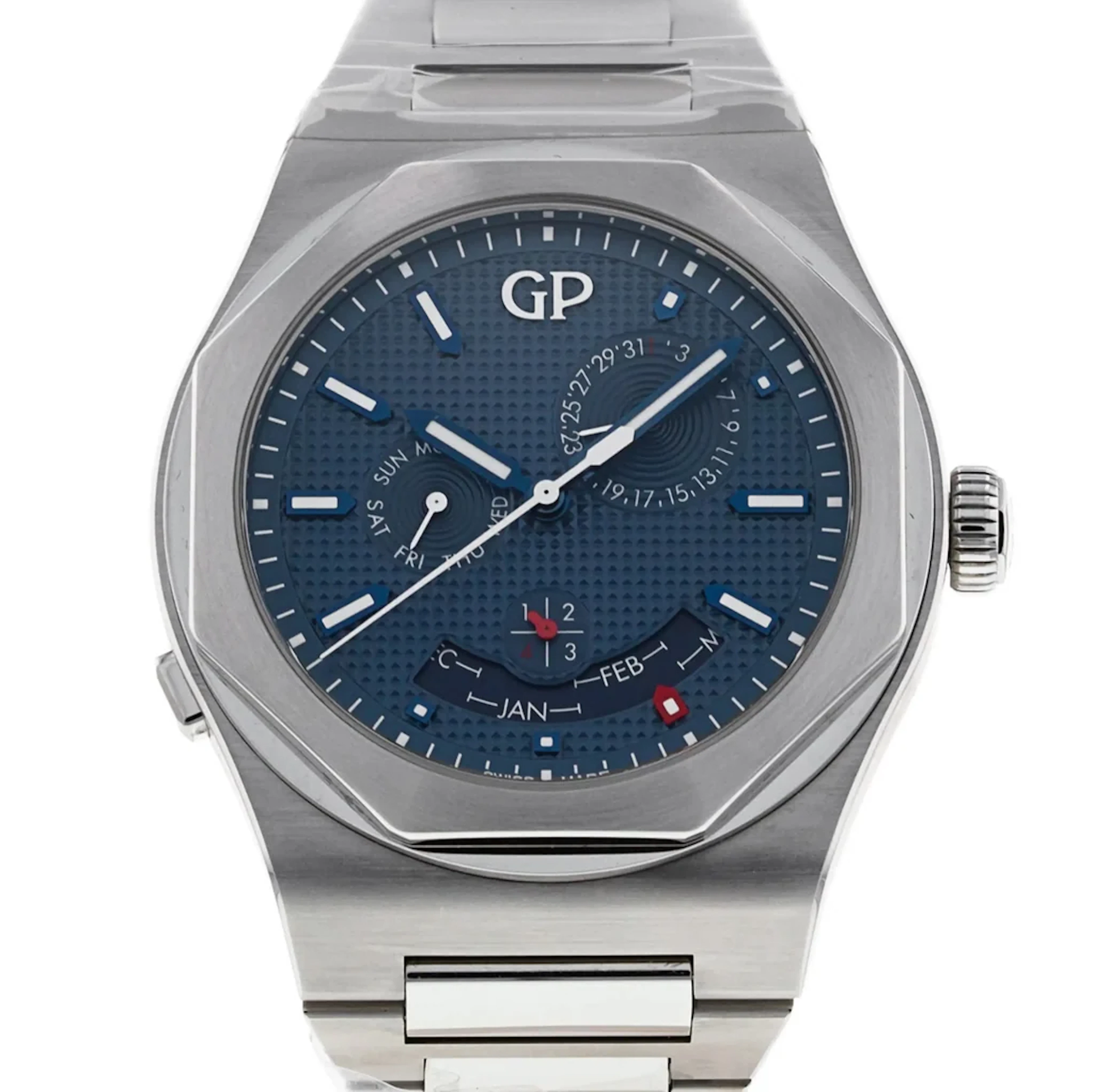 Girard Perregaux Laureato Perpetual Calendar “Clous de Paris” 81035-11-431-11A