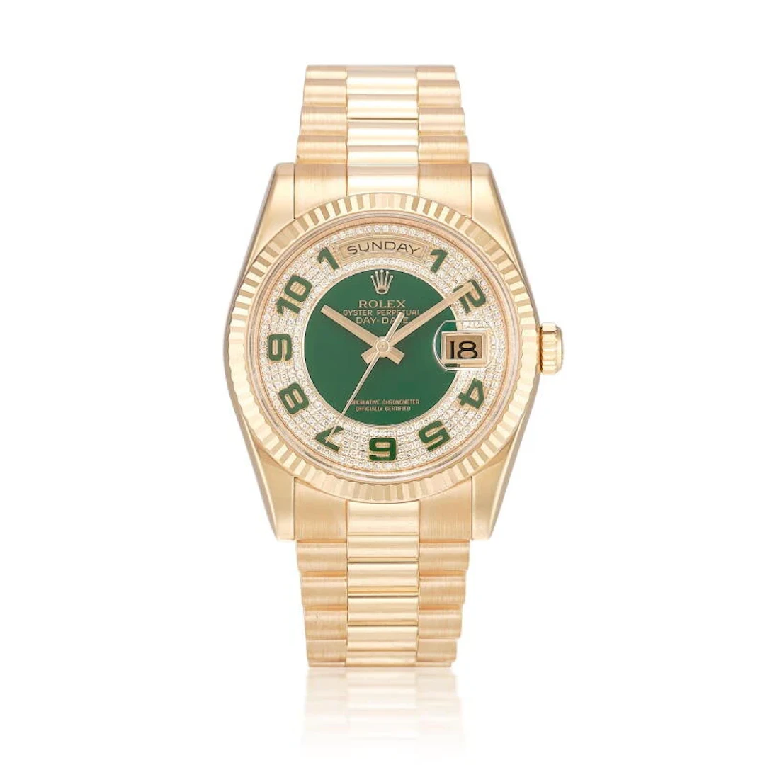 Rolex President Men's 118238 Myriad Diamond Dial 18k Yellow Gold Watch